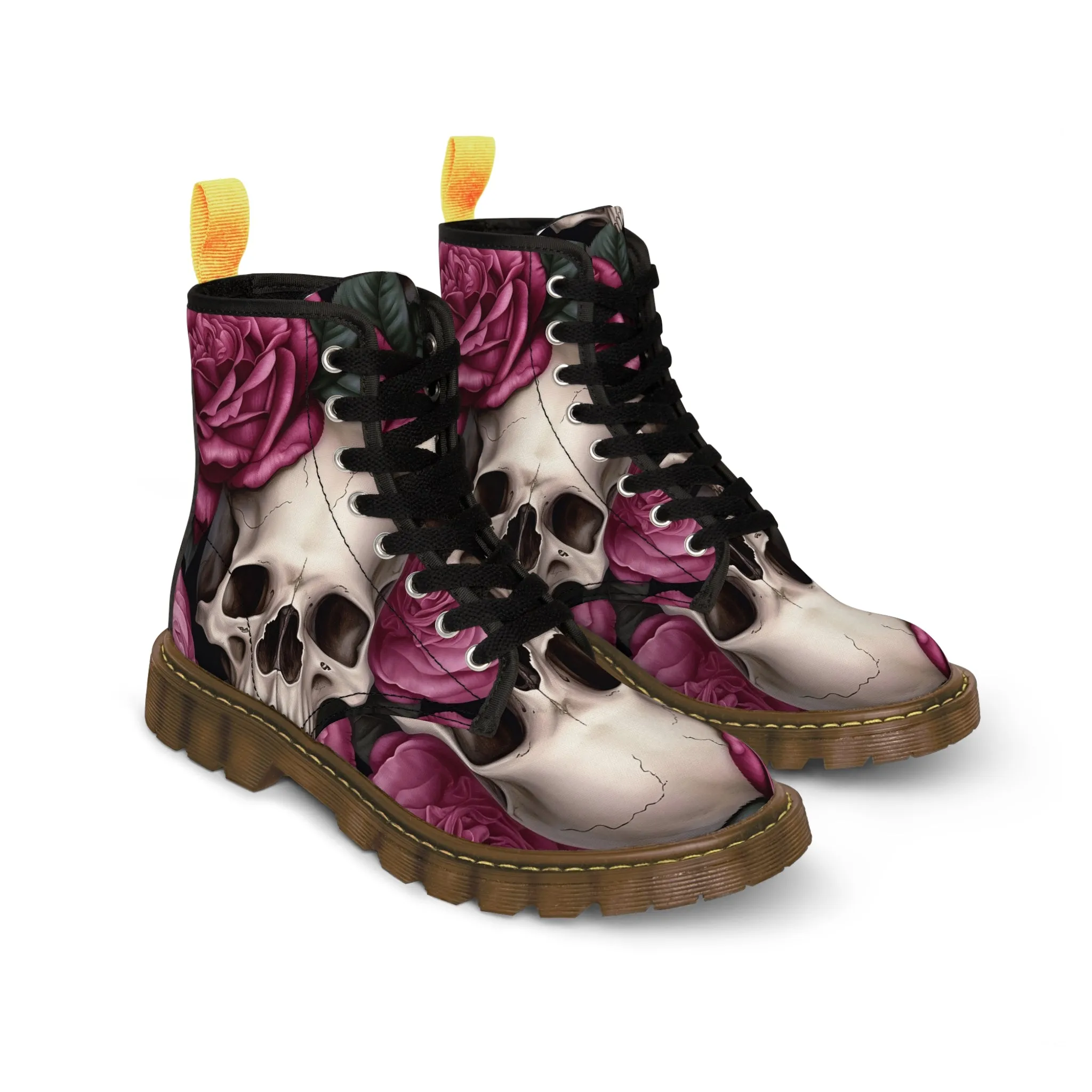 Gothic Skulls and no 2  Pink Roses Women's Canvas Boots