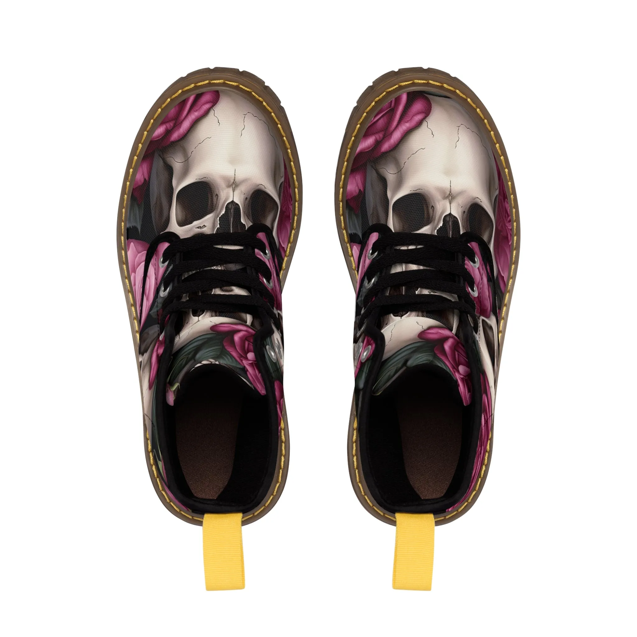 Gothic Skulls and no 2  Pink Roses Women's Canvas Boots