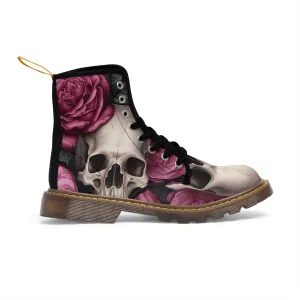 Gothic Skulls and no 2  Pink Roses Women's Canvas Boots