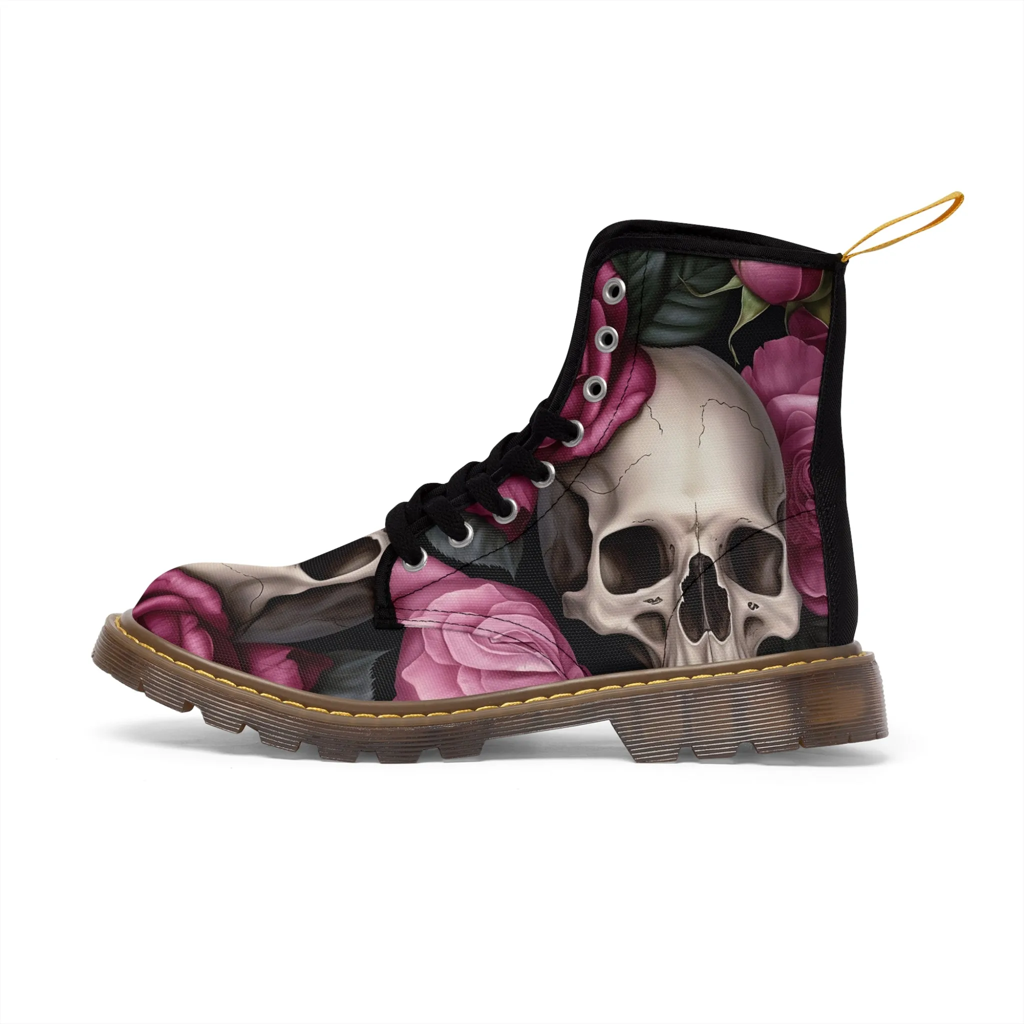Gothic Skulls and no 2  Pink Roses Women's Canvas Boots