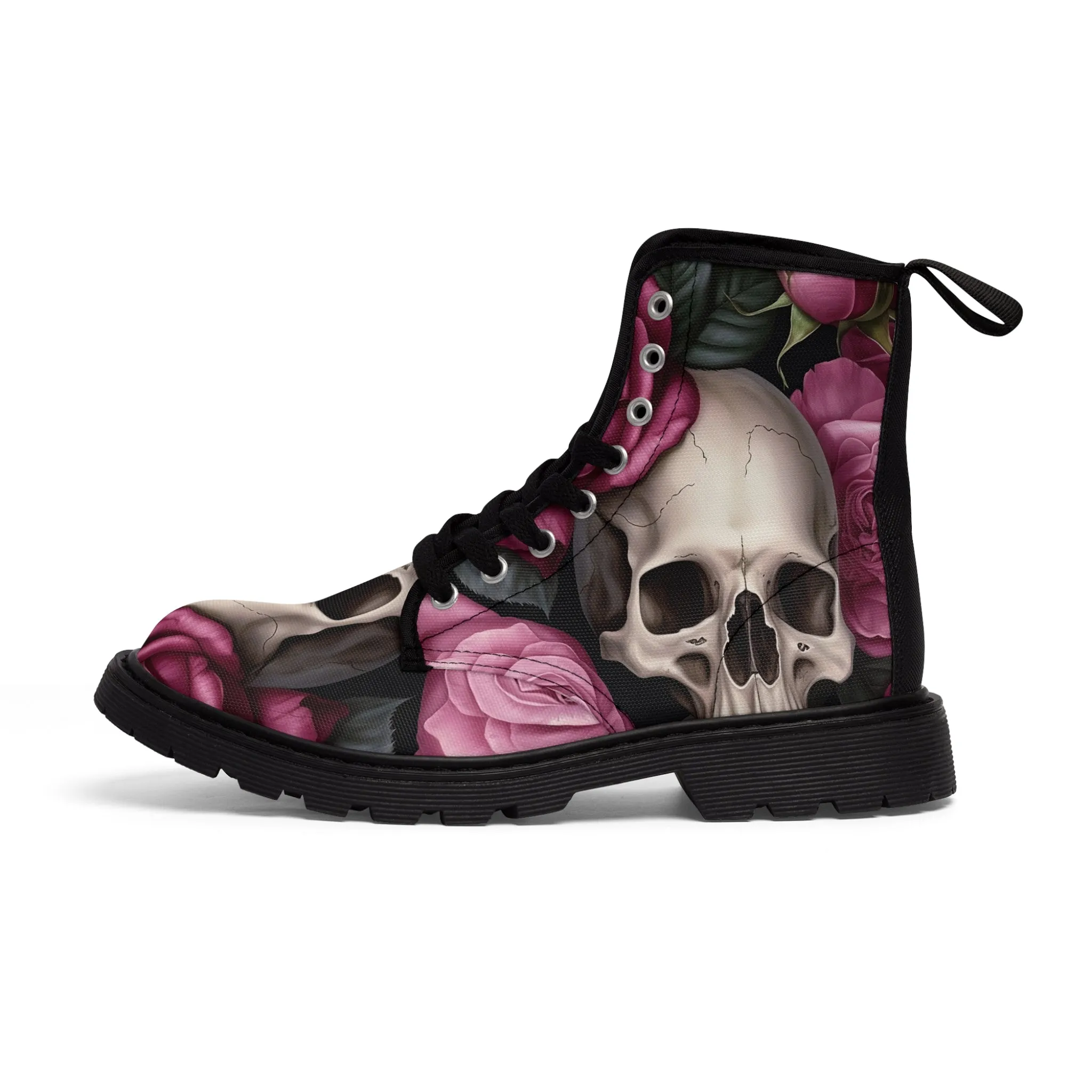 Gothic Skulls and no 2  Pink Roses Women's Canvas Boots