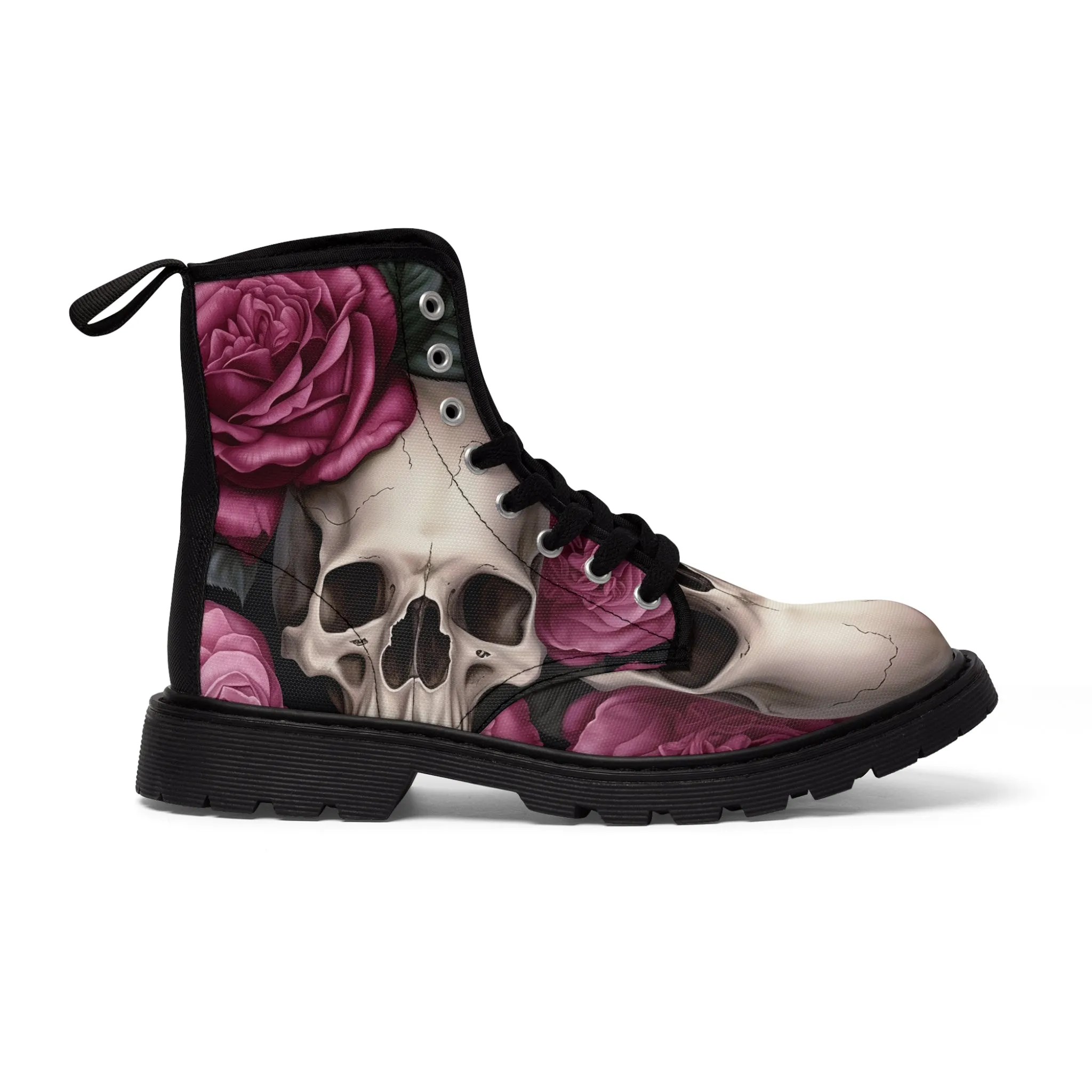 Gothic Skulls and no 2  Pink Roses Women's Canvas Boots