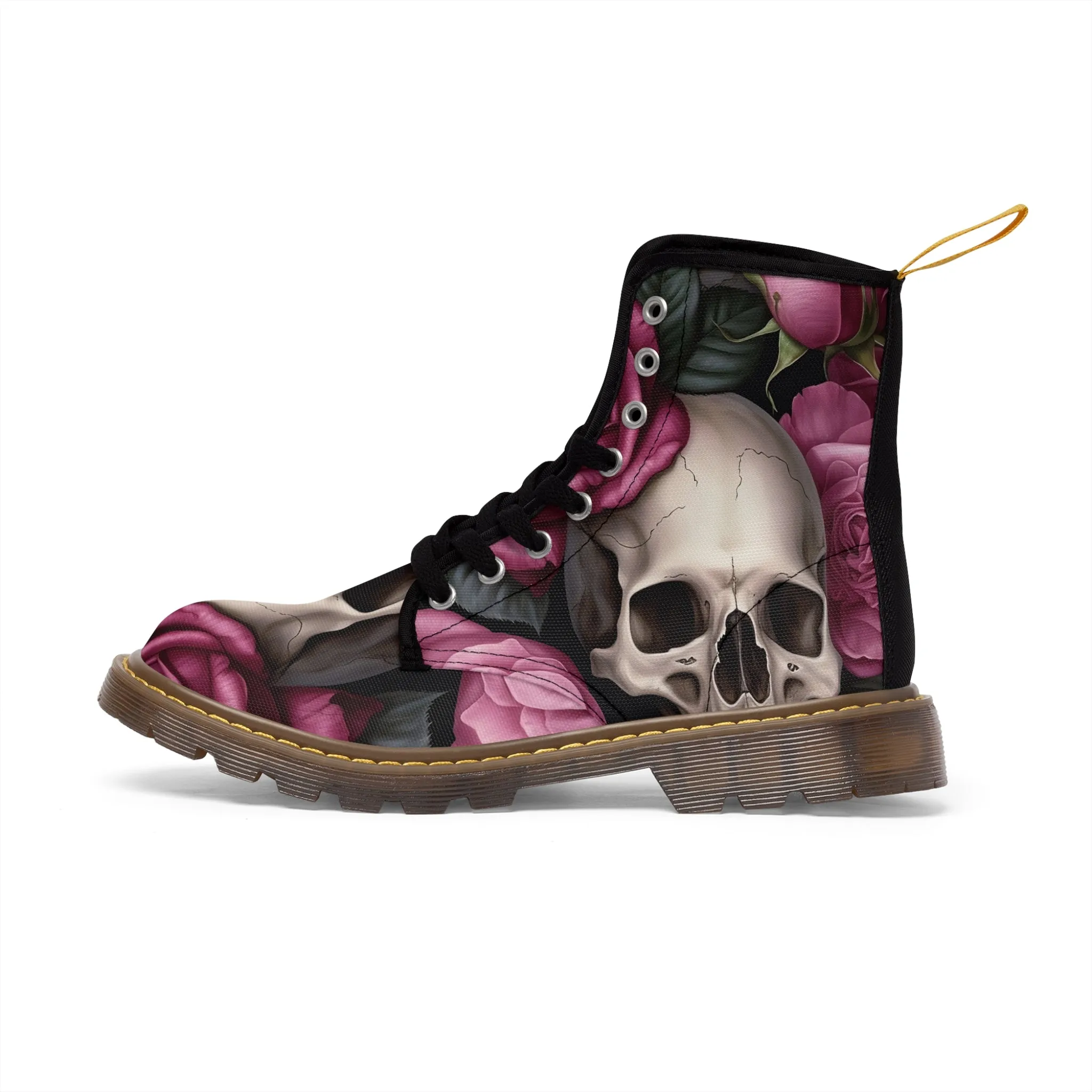 Gothic Skulls and no 2  Pink Roses Women's Canvas Boots