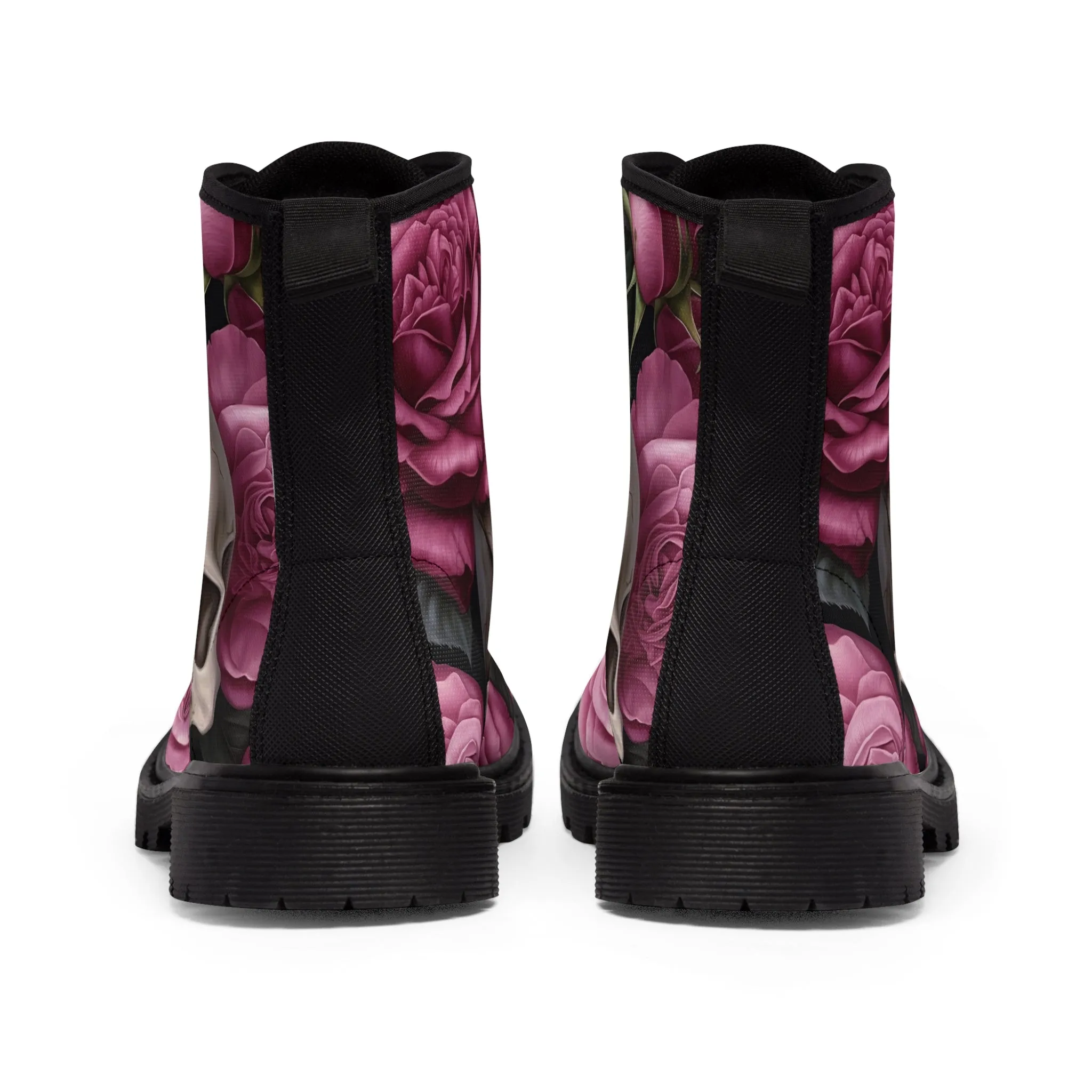 Gothic Skulls and no 2  Pink Roses Women's Canvas Boots