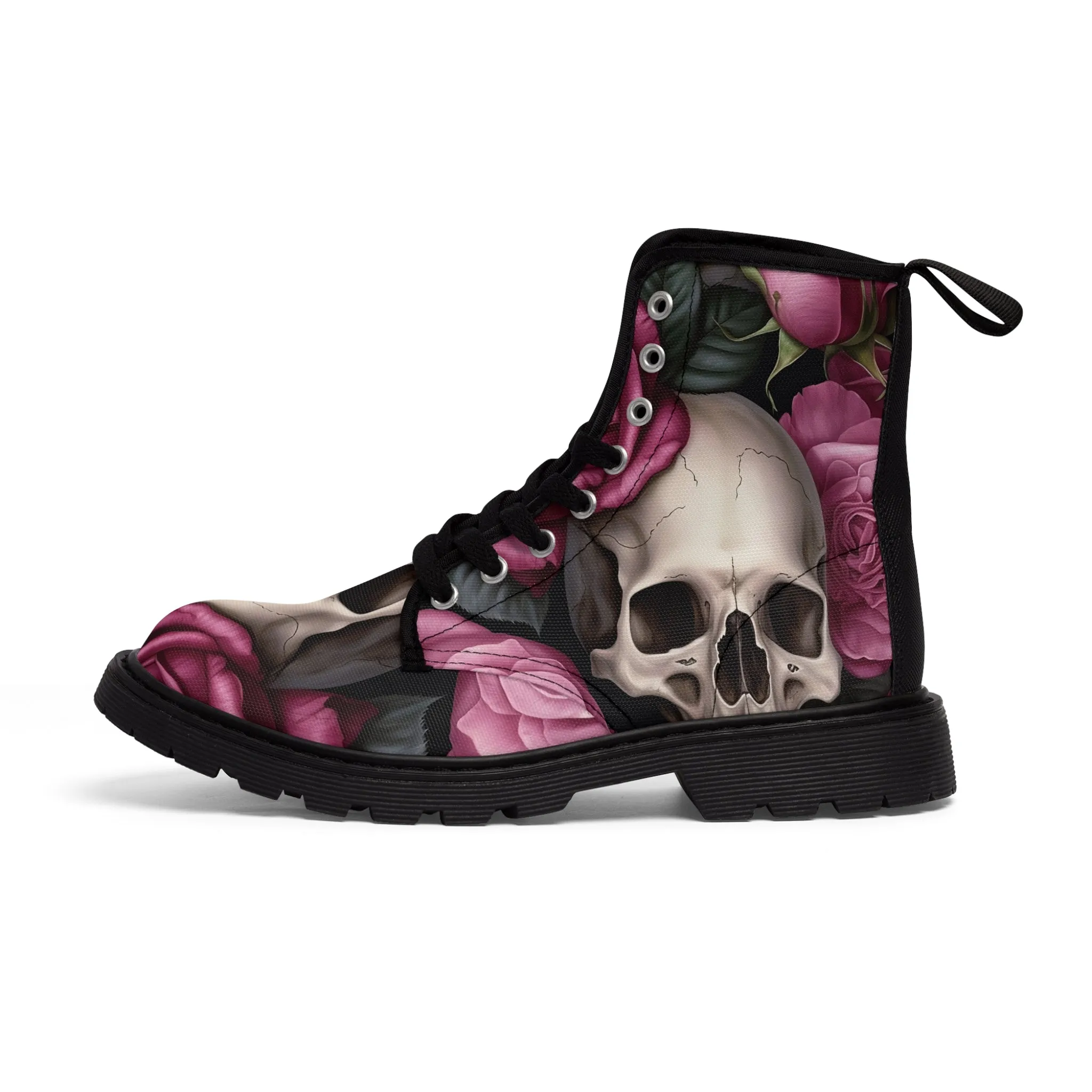 Gothic Skulls and no 2  Pink Roses Women's Canvas Boots