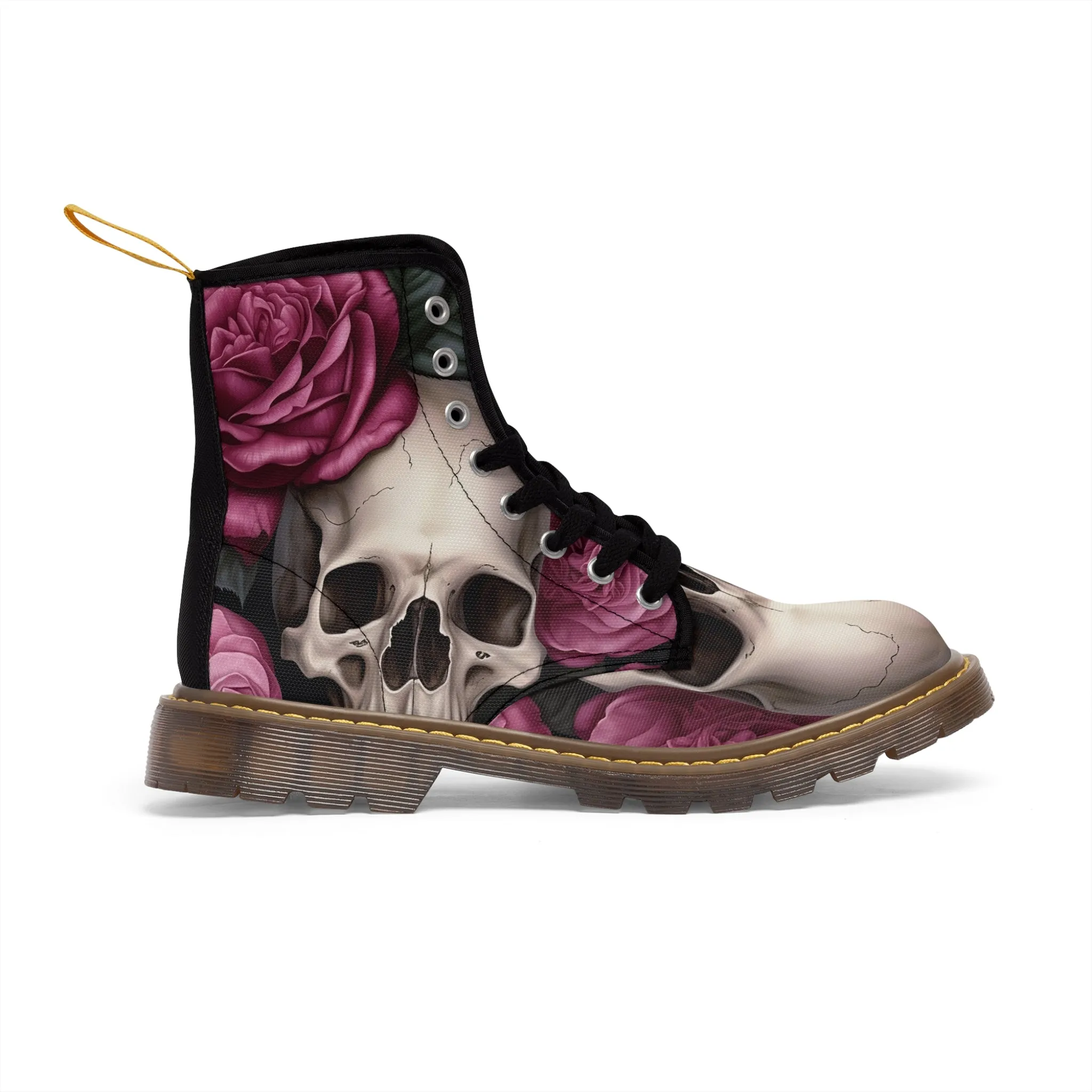 Gothic Skulls and no 2  Pink Roses Women's Canvas Boots