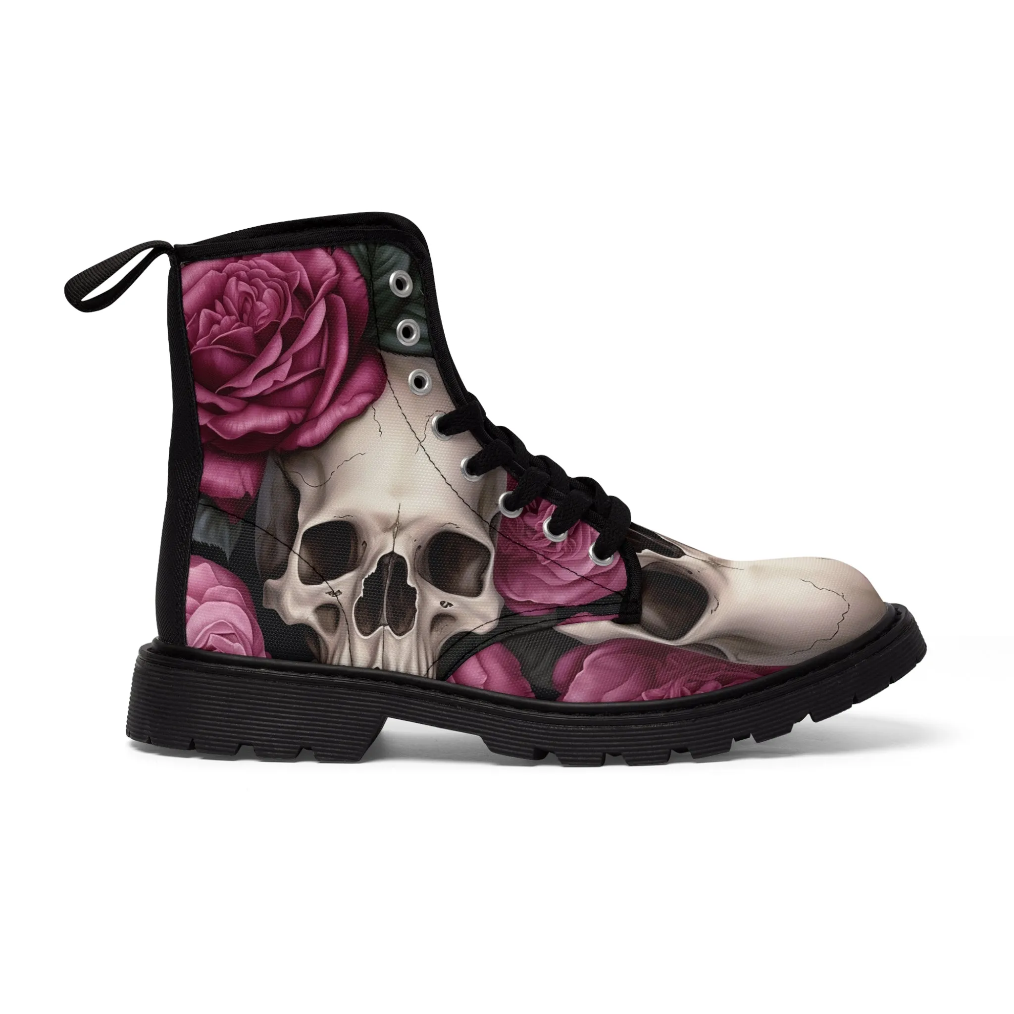 Gothic Skulls and no 2  Pink Roses Women's Canvas Boots