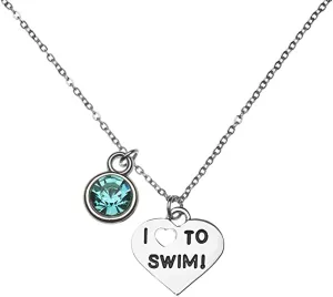 I Love to Swim Necklace with Birthstone Charm