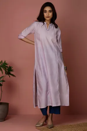 long chanderi kurta with collar - Soft Rose & Serenity