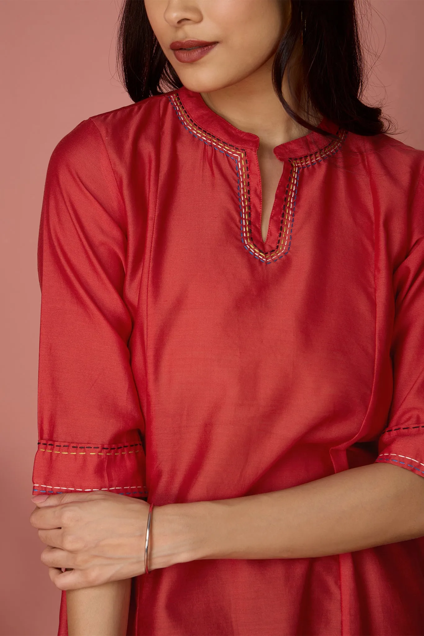 MADE TO ORDER - long chanderi kurta with collar - Ruby & Glimmer