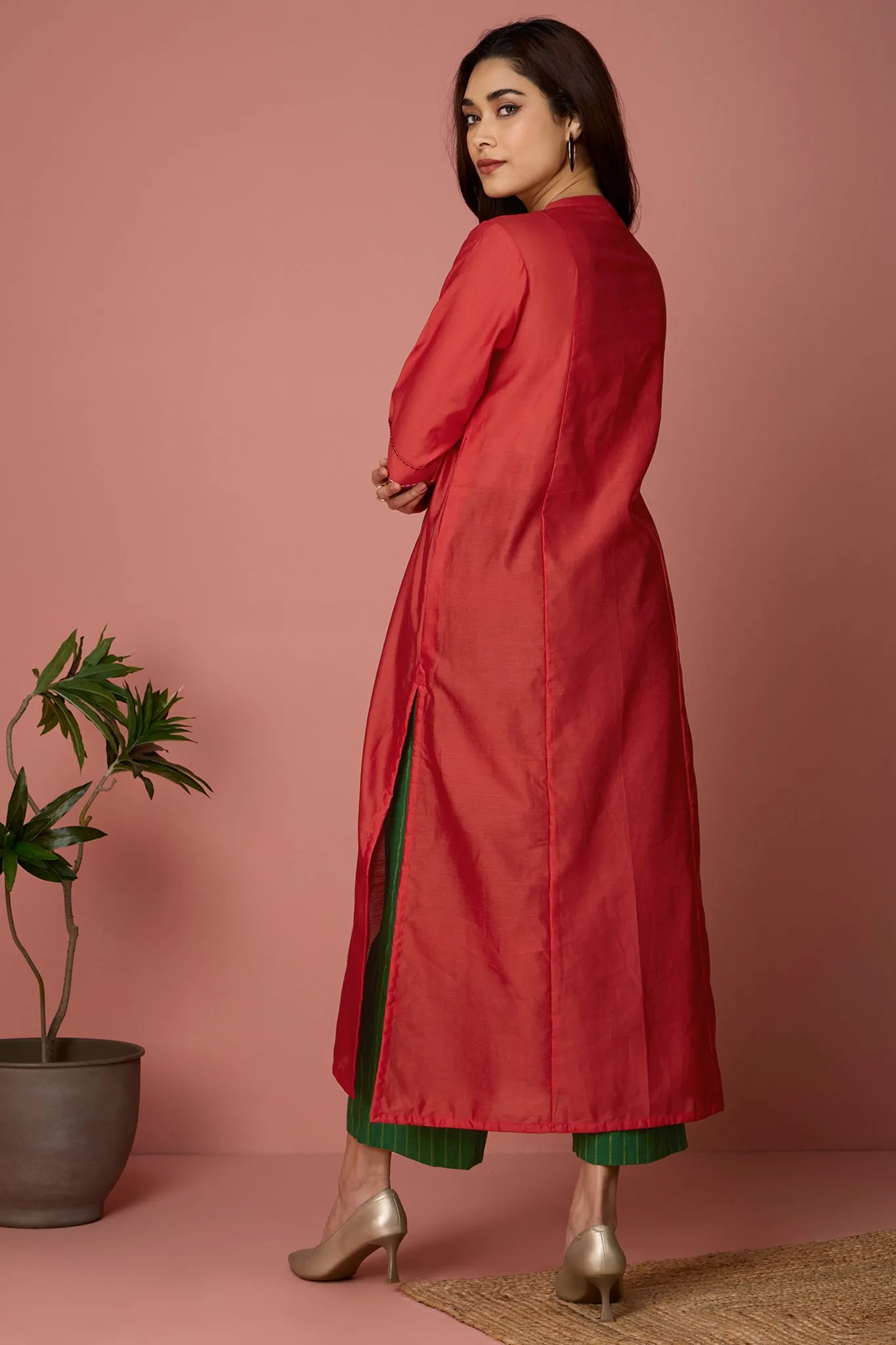 MADE TO ORDER - long chanderi kurta with collar - Ruby & Glimmer