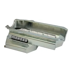 Moroso Power Kickout Series Oval Track Wet Sump Oil Pan - GM A-Body Cars - Street Stock - Late Model - 7 Quart Capacity - Painted Steel - Stage I Pan - Pre-1980 Blocks w/ Driver-Side Dipstick