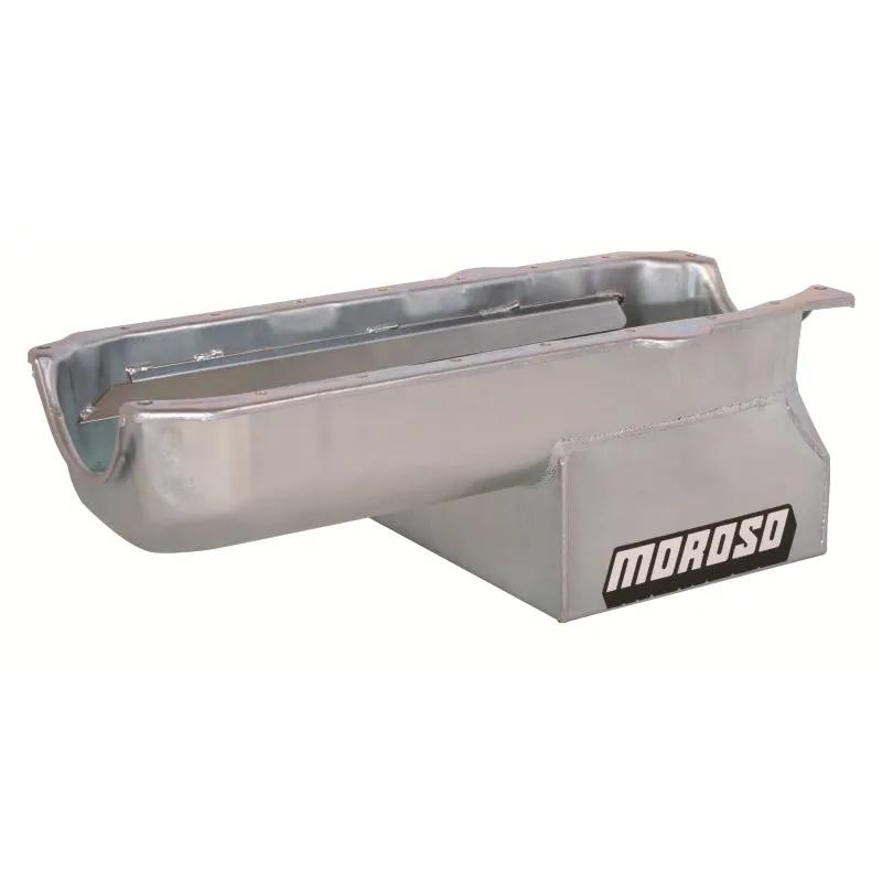 Moroso Sportsman Series Oval Track Wet Sump Oil Pan - Black Zinc Finish - Pre-1980 SB Chevy Blocks w/ 2-Piece Rear Main Seal or 1980-85 Blocks w/ Passenger-Side Dipstick