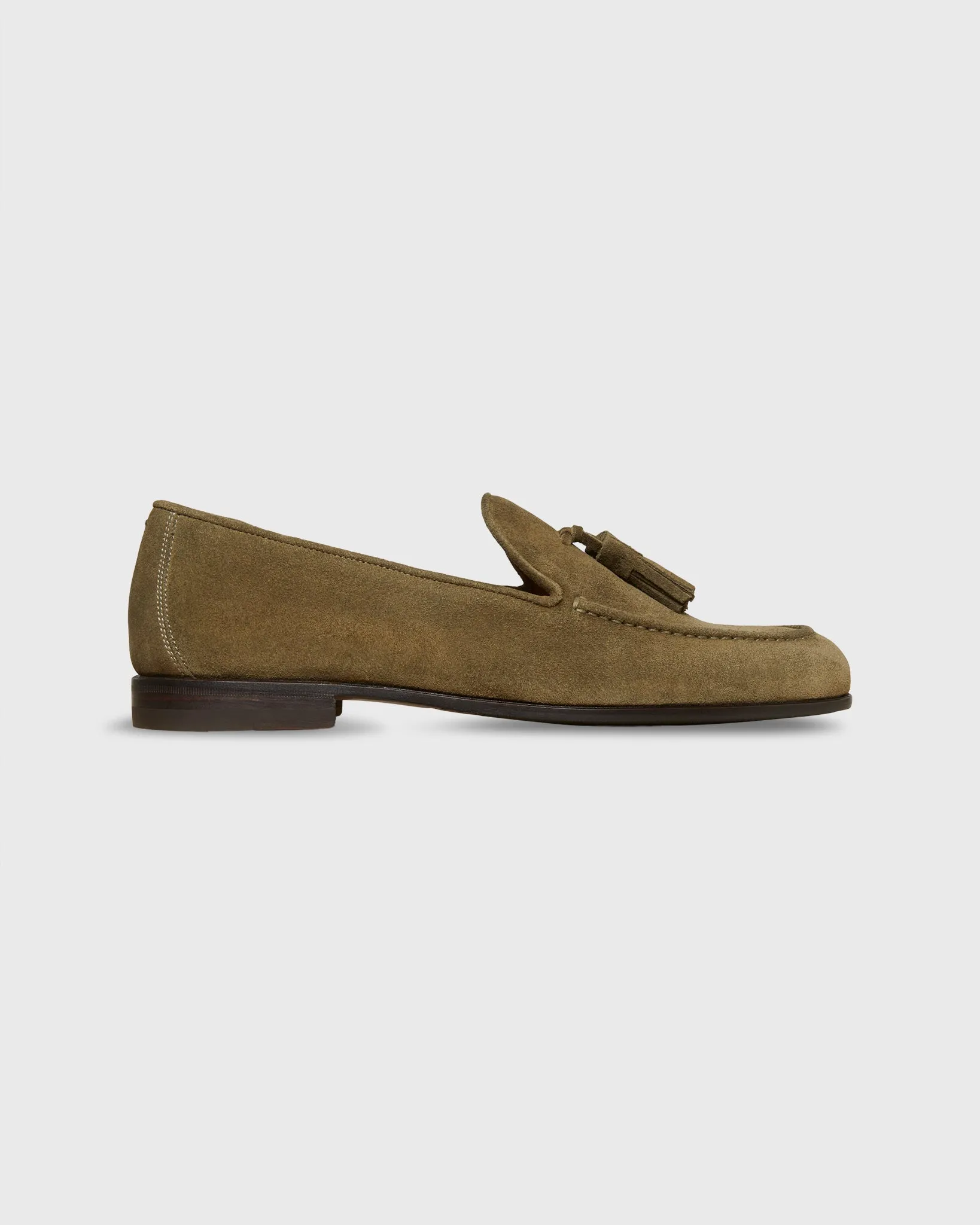 Nassau Tassel Loafer in Olive Suede