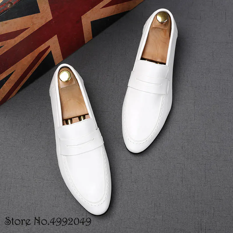 Newest Trend Designer Men's Black White Gentleman Leather Flats Casual Homecoming Shoes Wedding Dress Prom Party Footwear