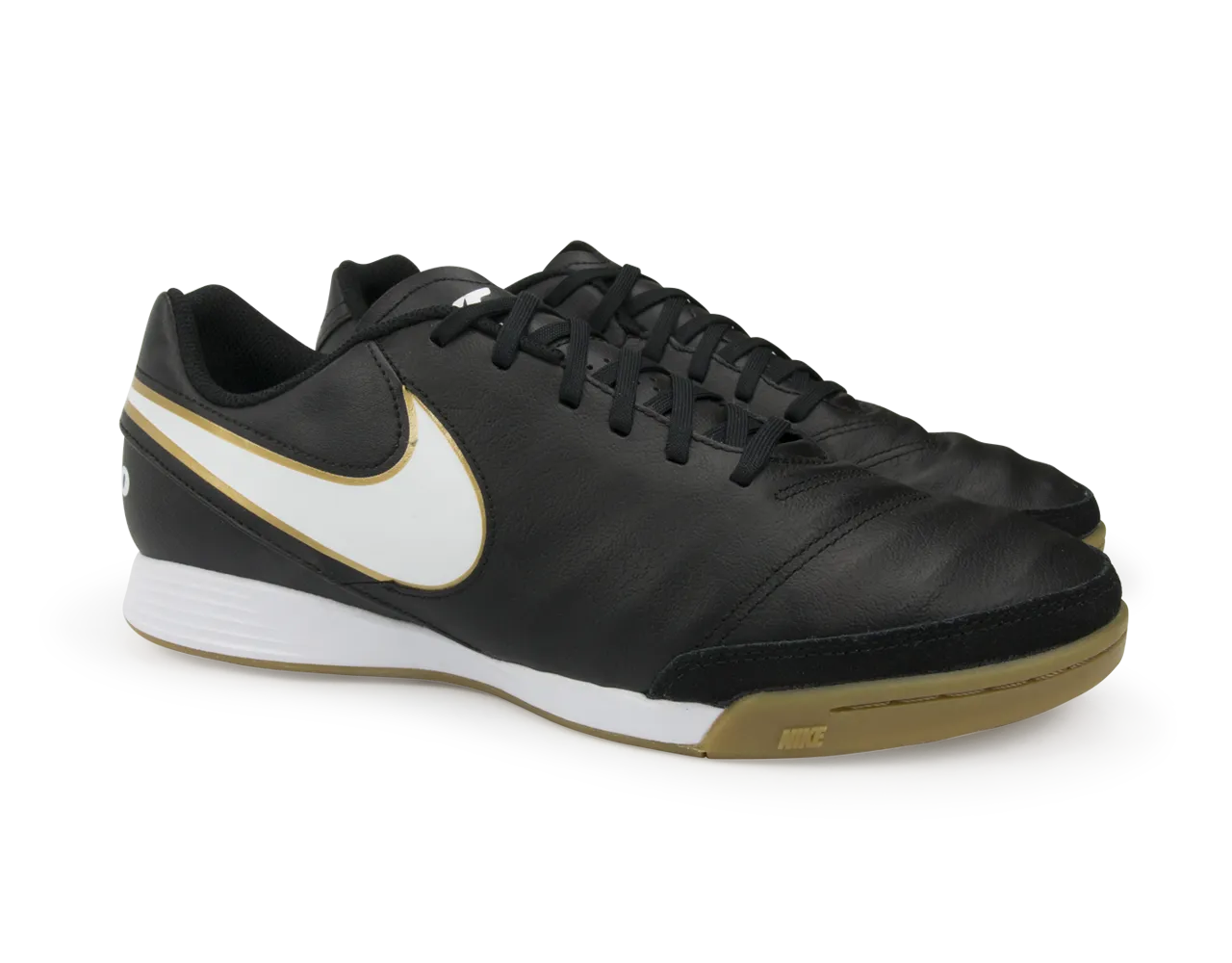 Nike Men's Tiempo Genio II Leather Indoor Soccer Shoes  Black/White/Metallic Gold