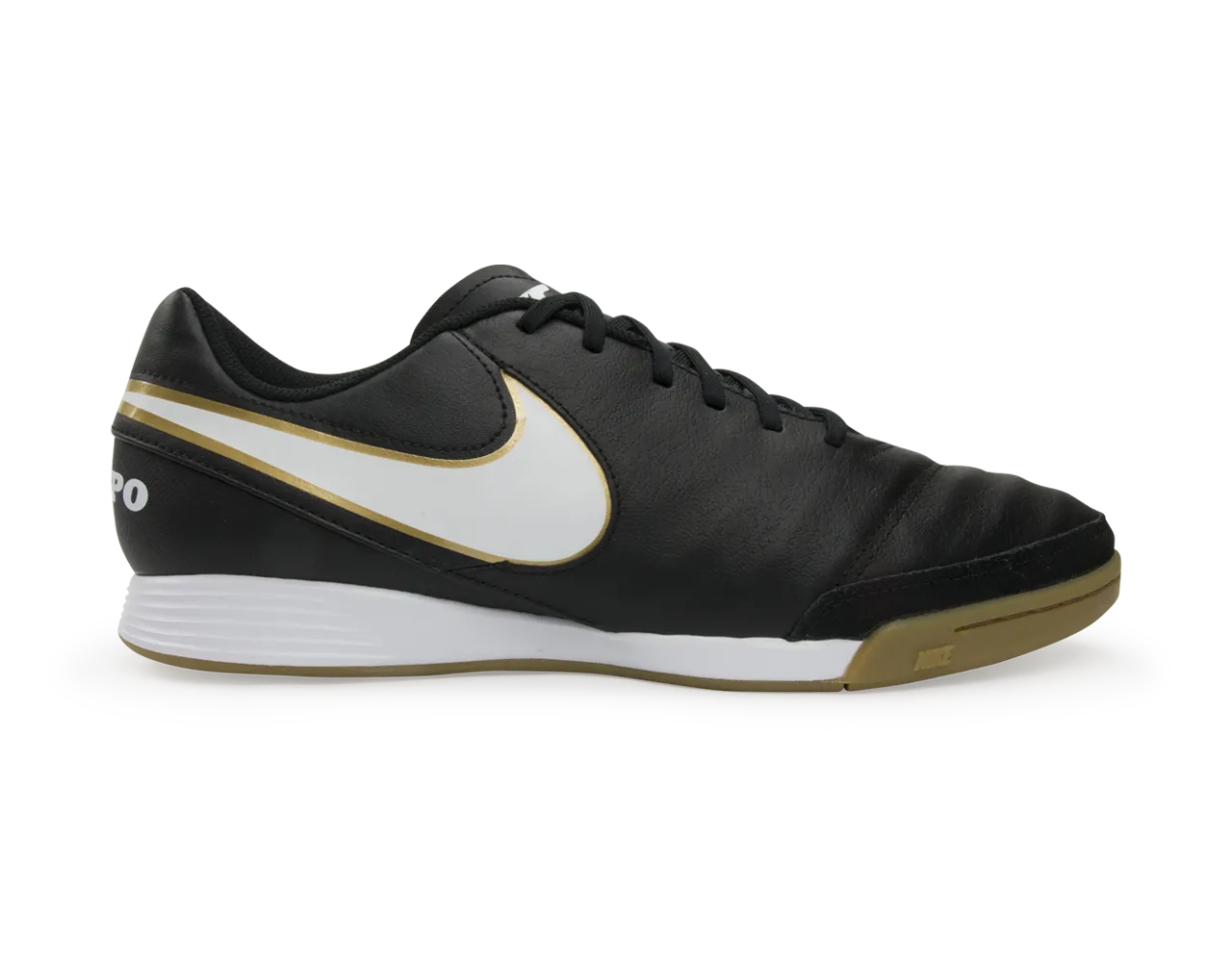Nike Men's Tiempo Genio II Leather Indoor Soccer Shoes  Black/White/Metallic Gold