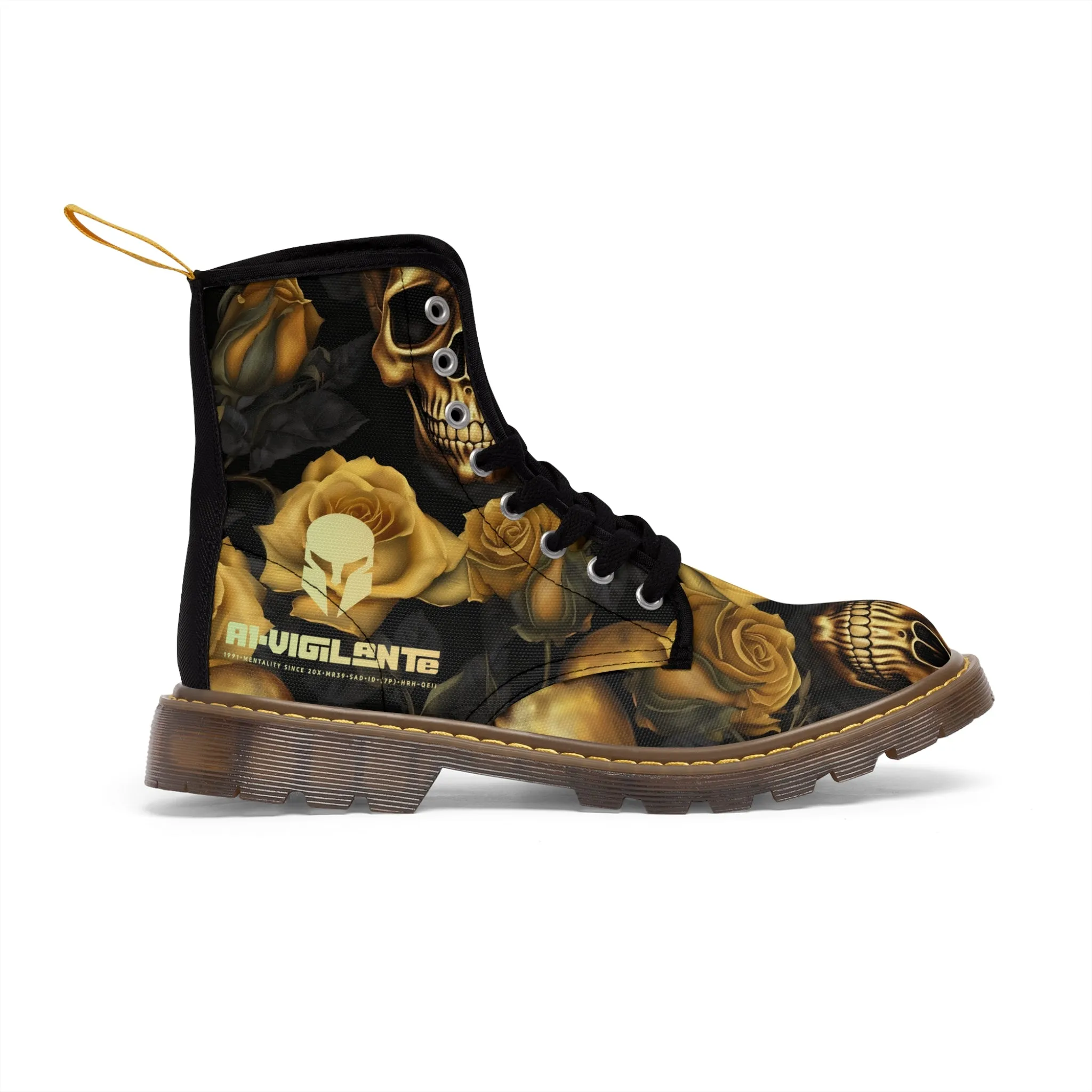 No 2 A1-Vigilante Sparta  Gothic Skulls and Gold Roses Canvas Boots AOP