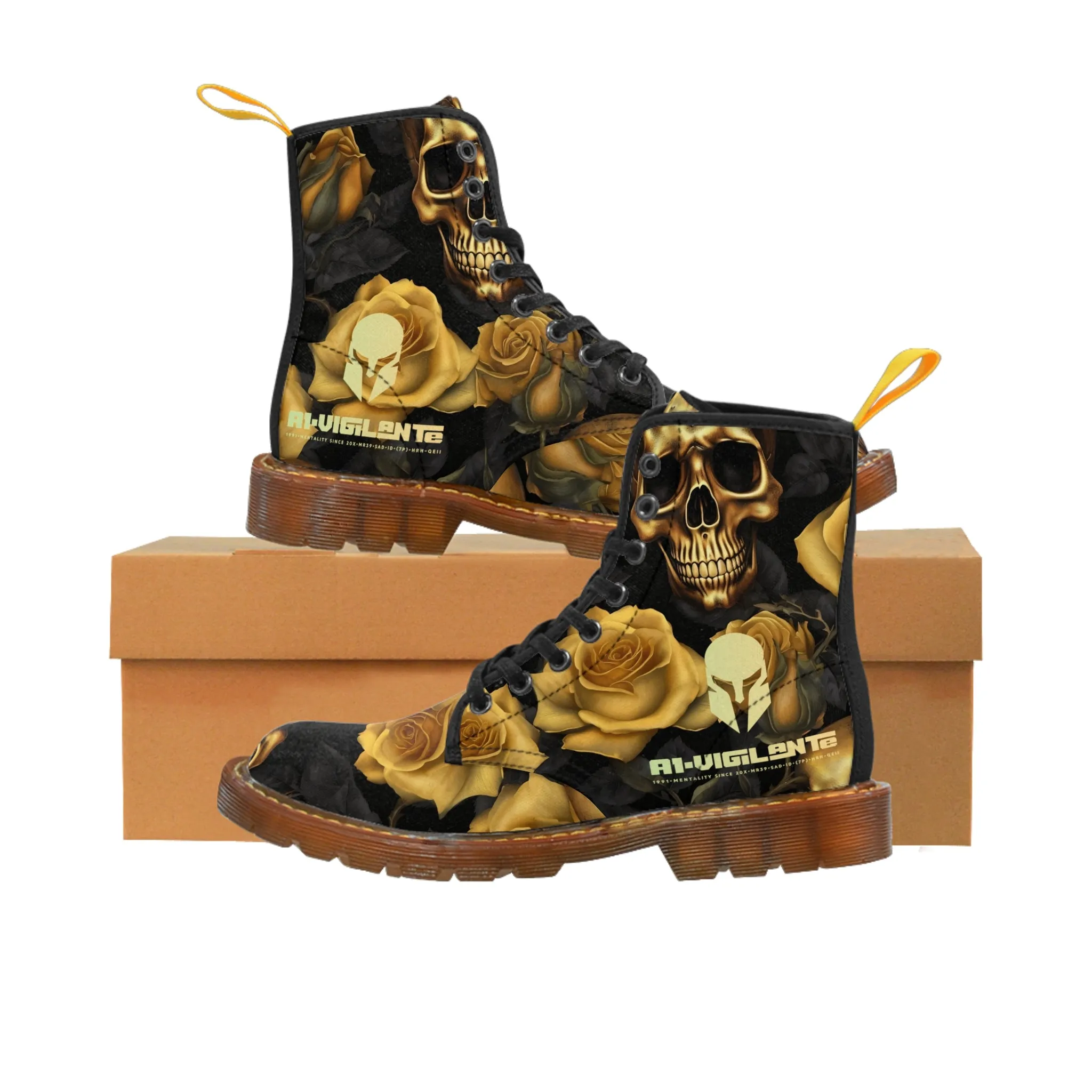 No 2 A1-Vigilante Sparta  Gothic Skulls and Gold Roses Canvas Boots AOP