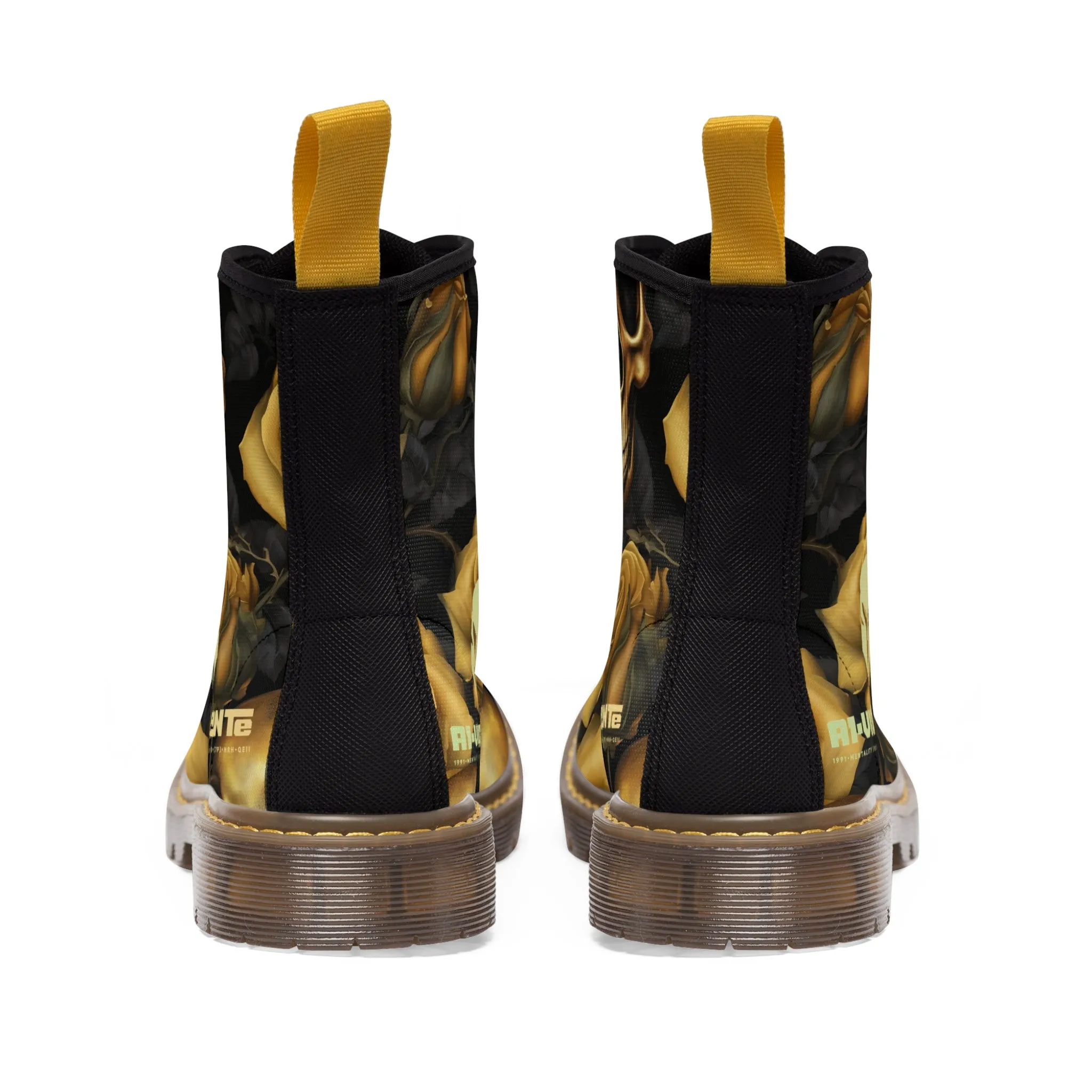 No 2 A1-Vigilante Sparta  Gothic Skulls and Gold Roses Canvas Boots AOP