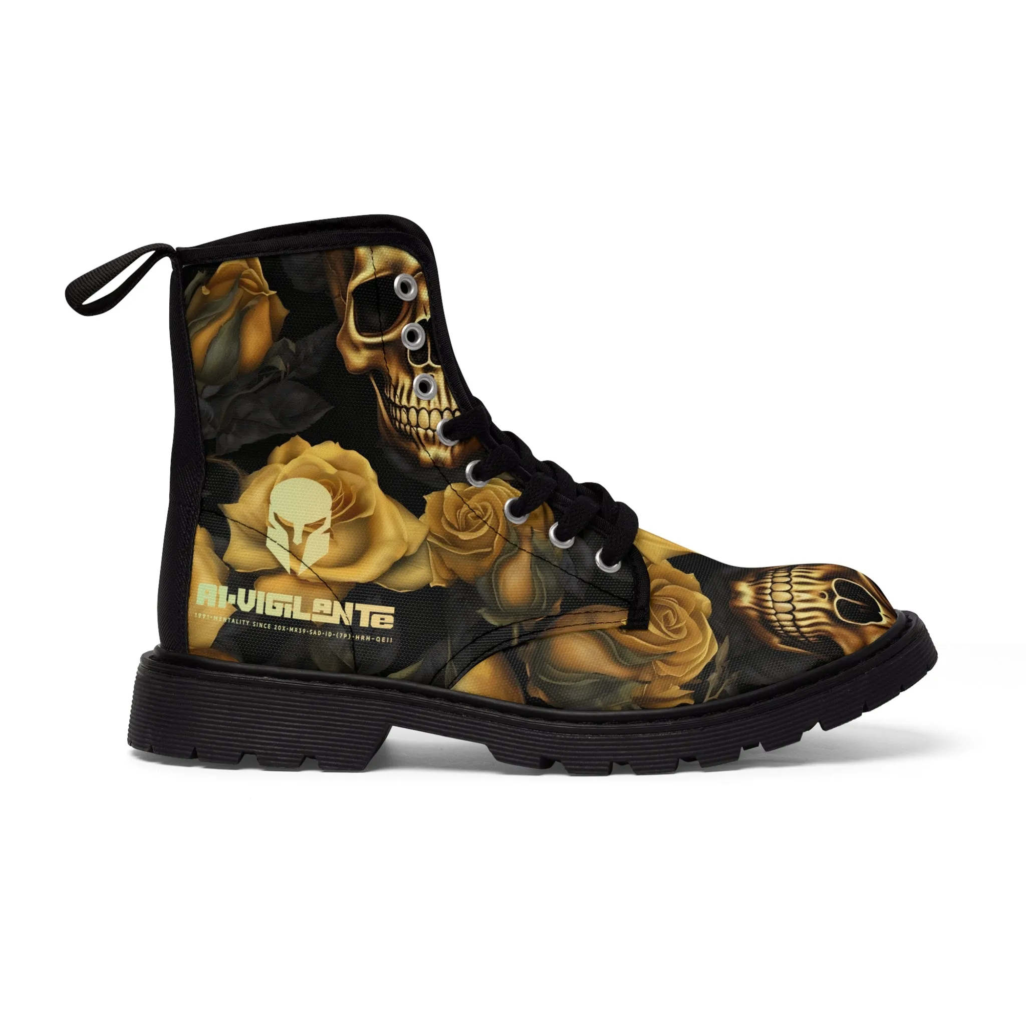 No 2 A1-Vigilante Sparta  Gothic Skulls and Gold Roses Canvas Boots AOP