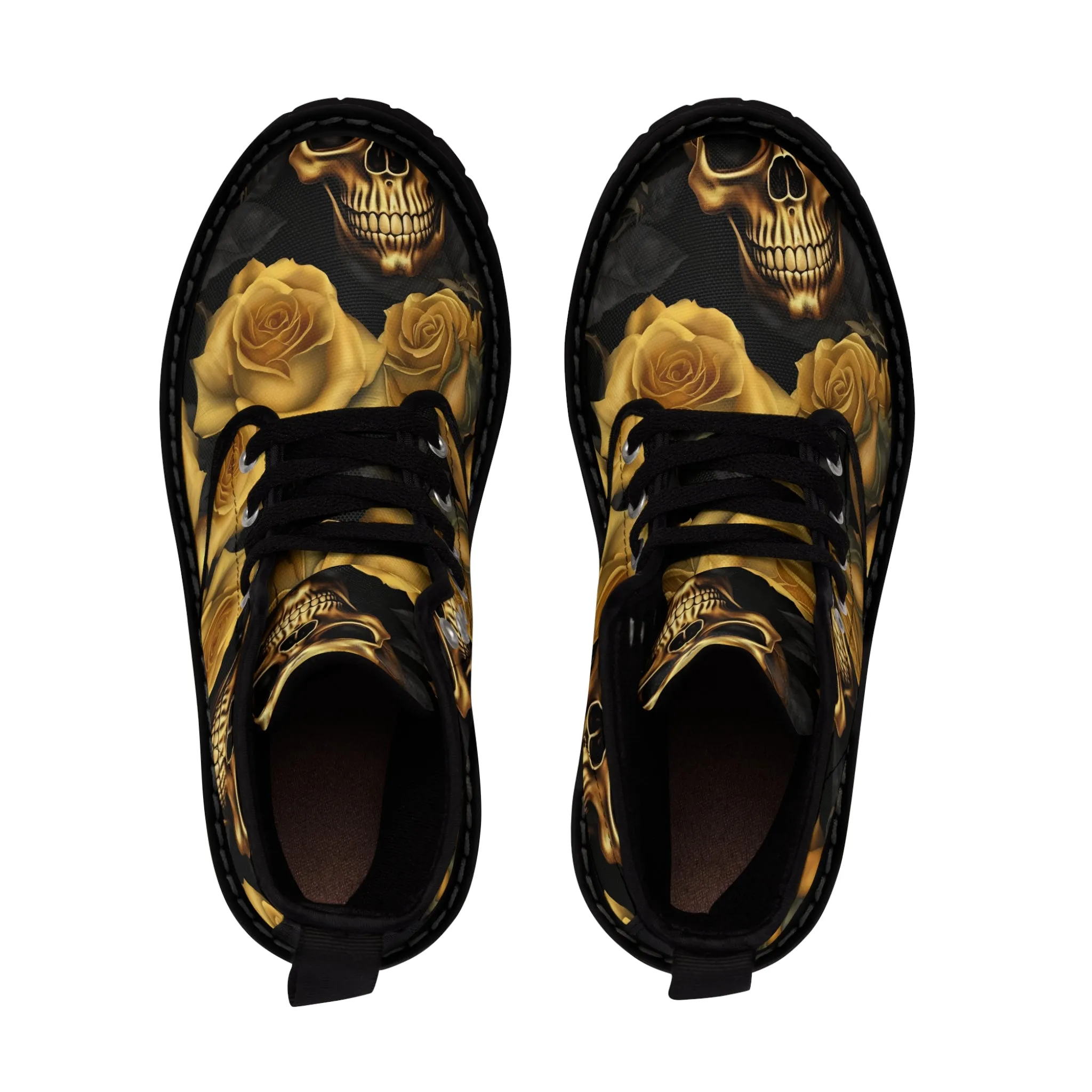 No 2 A1-Vigilante Sparta  Gothic Skulls and Gold Roses Canvas Boots AOP
