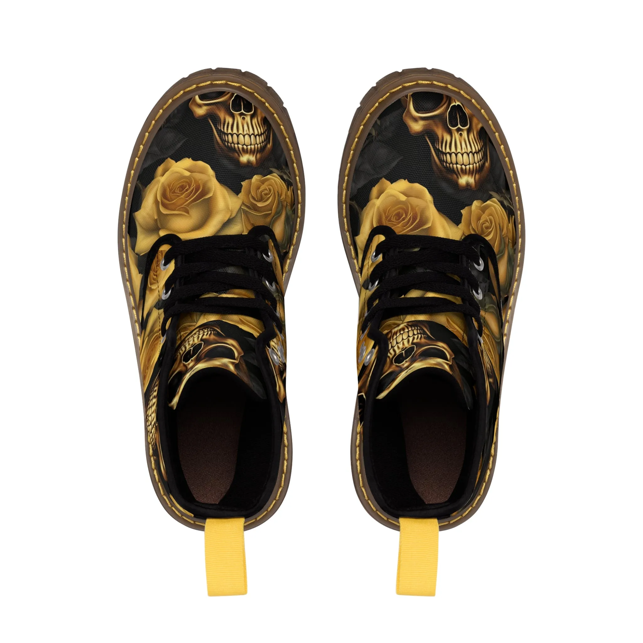 No 2 A1-Vigilante Sparta  Gothic Skulls and Gold Roses Canvas Boots AOP