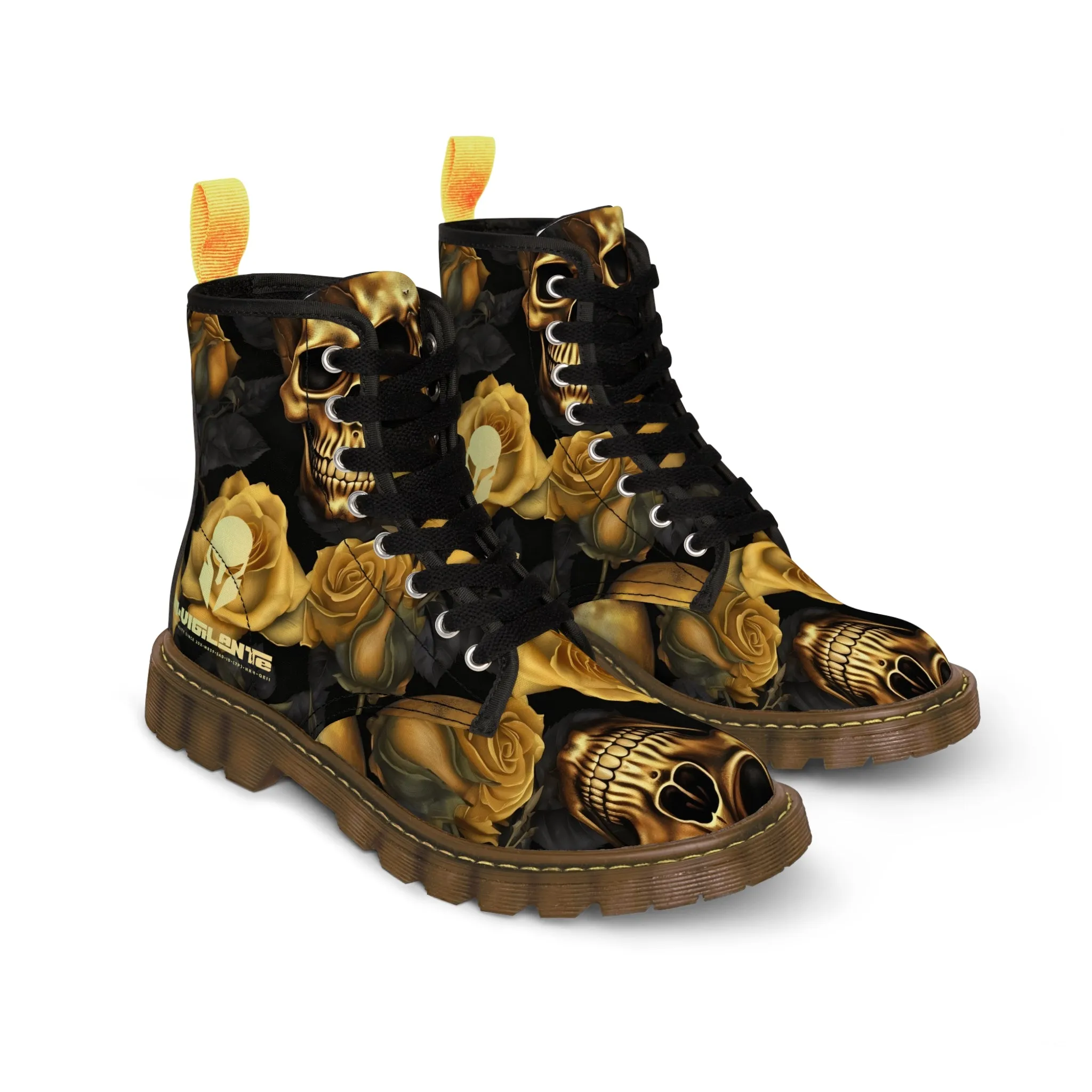 No 2 A1-Vigilante Sparta  Gothic Skulls and Gold Roses Canvas Boots AOP