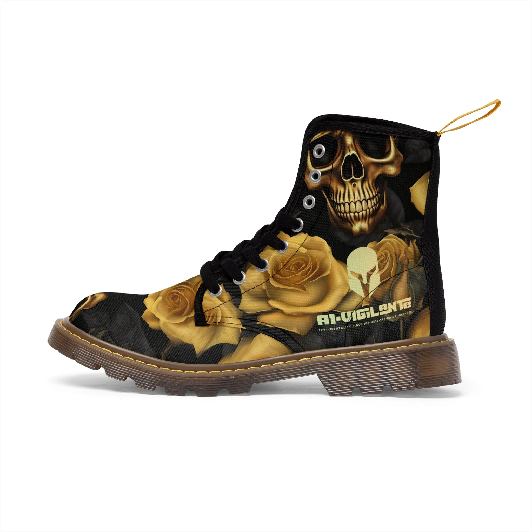 No 2 A1-Vigilante Sparta  Gothic Skulls and Gold Roses Canvas Boots AOP