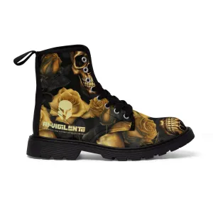 No 2 A1-Vigilante Sparta  Gothic Skulls and Gold Roses Canvas Boots AOP