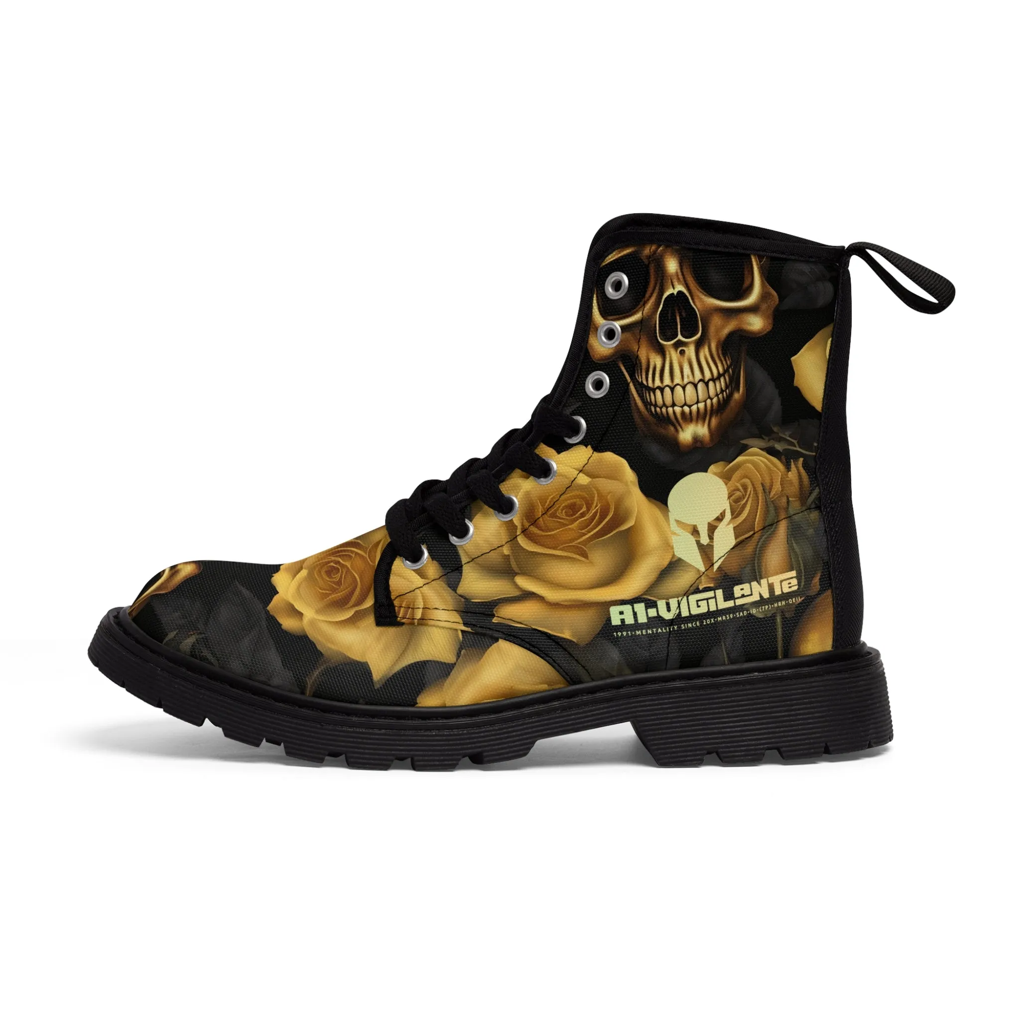 No 2 A1-Vigilante Sparta  Gothic Skulls and Gold Roses Canvas Boots AOP