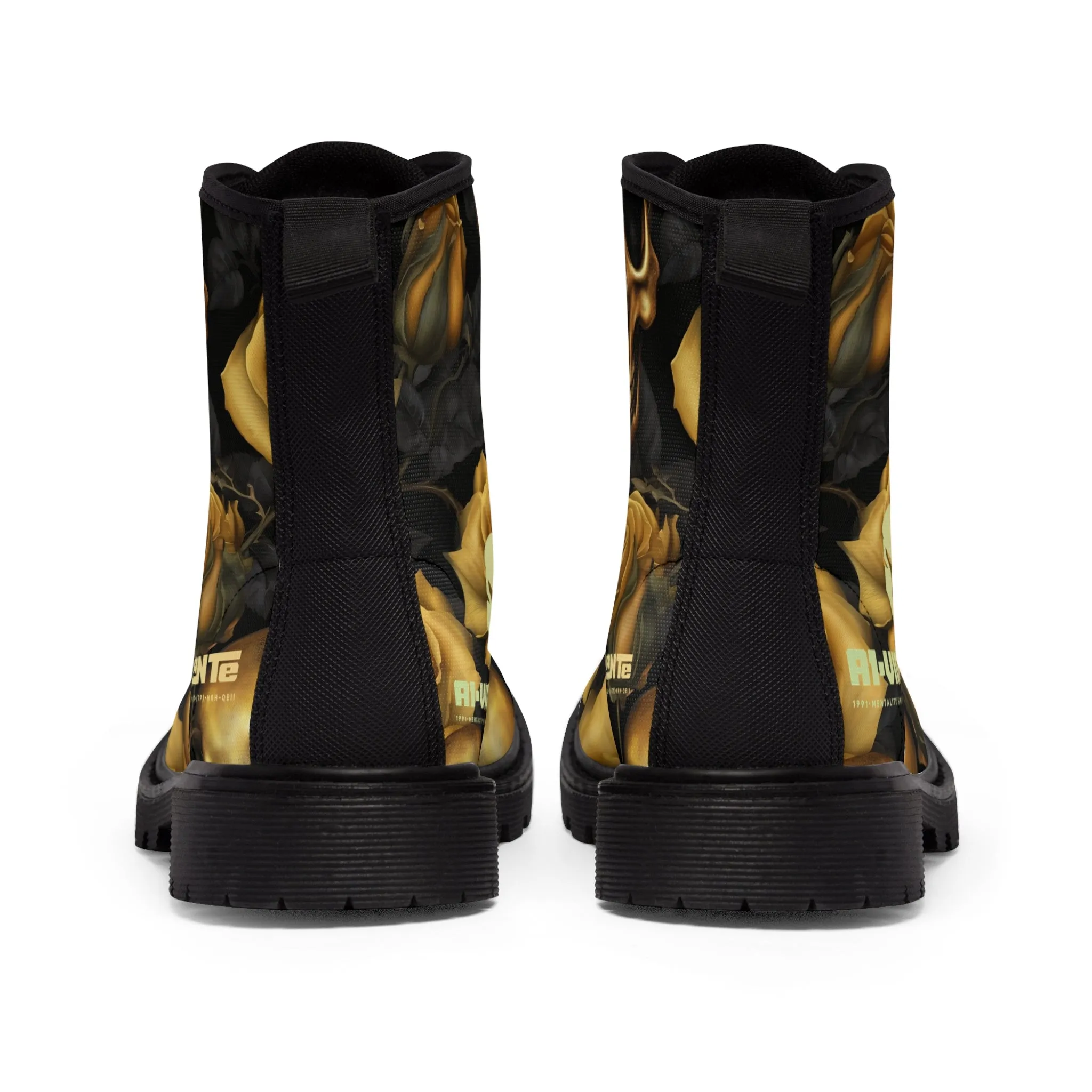 No 2 A1-Vigilante Sparta  Gothic Skulls and Gold Roses Canvas Boots AOP