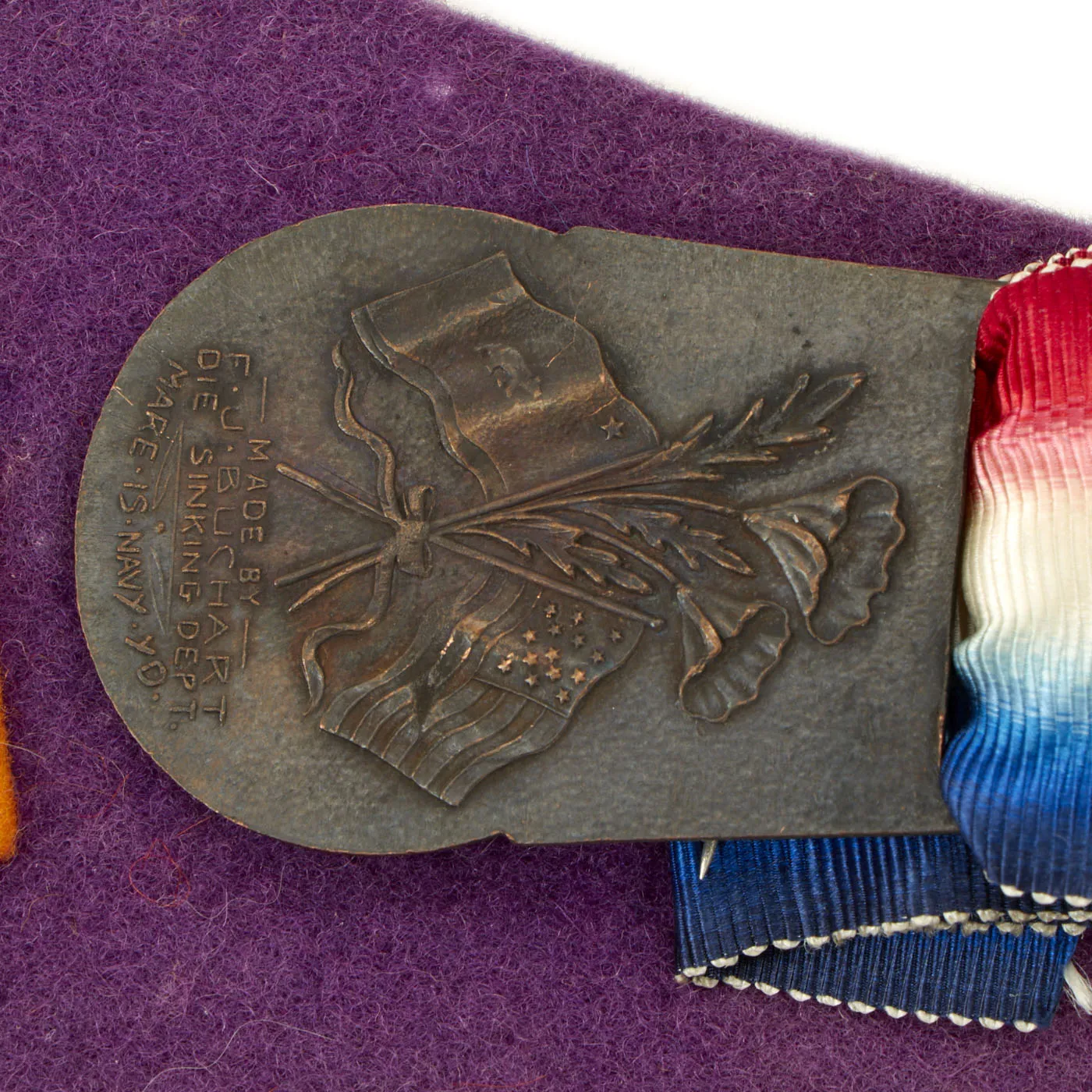 Original U.S. Pre-WWII USS California Wool Ships Pennant With 1919 Launch Medal - On Battleship Row and Sunk at Pearl Harbor