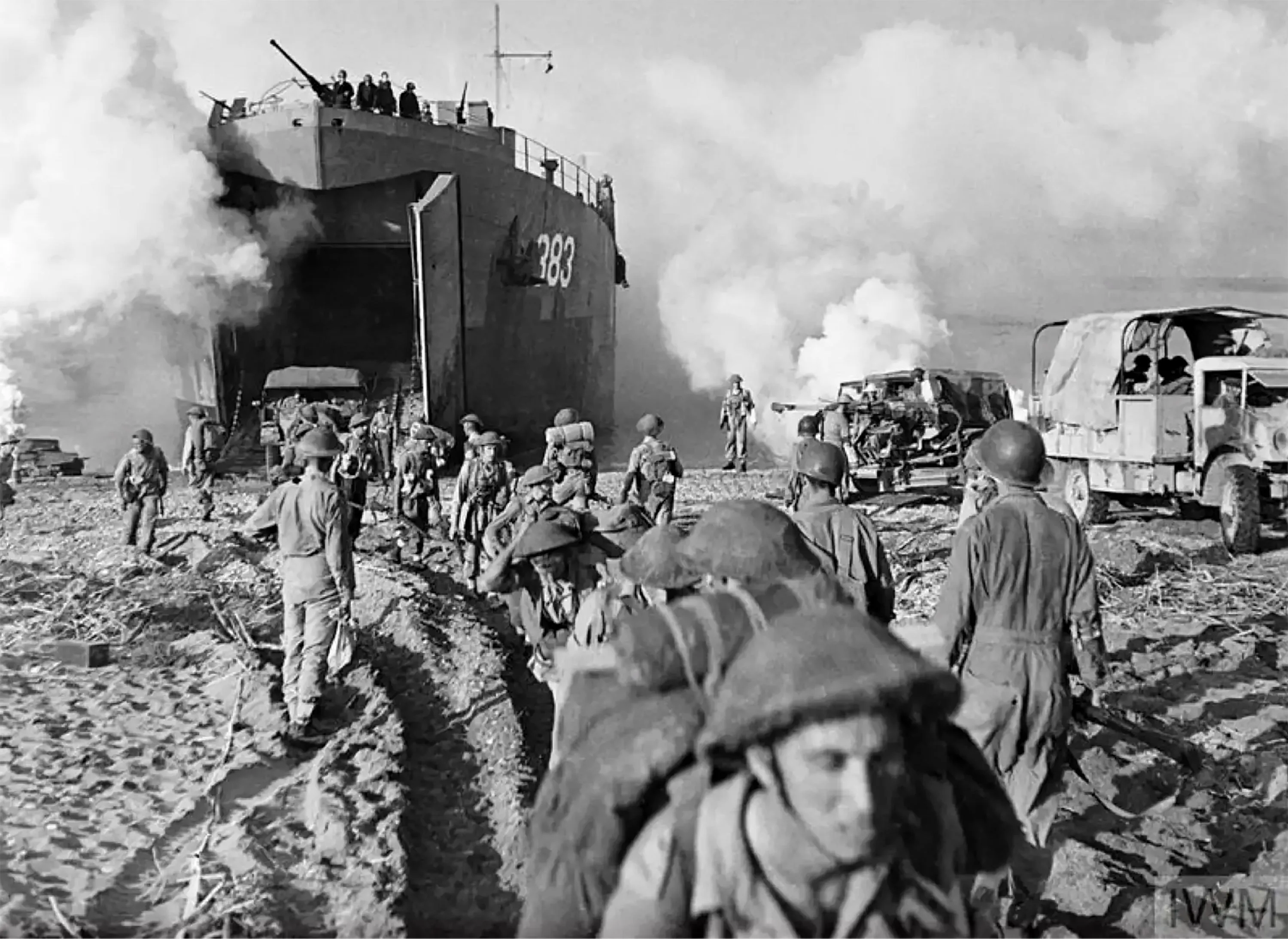 Original U.S. WWII Operation Neptune “D-Day” Allied Naval Invasion of Normandy Tank Landing Ship LST-383 “Battle Worn” 48 Star American Flag - 37” x 24”