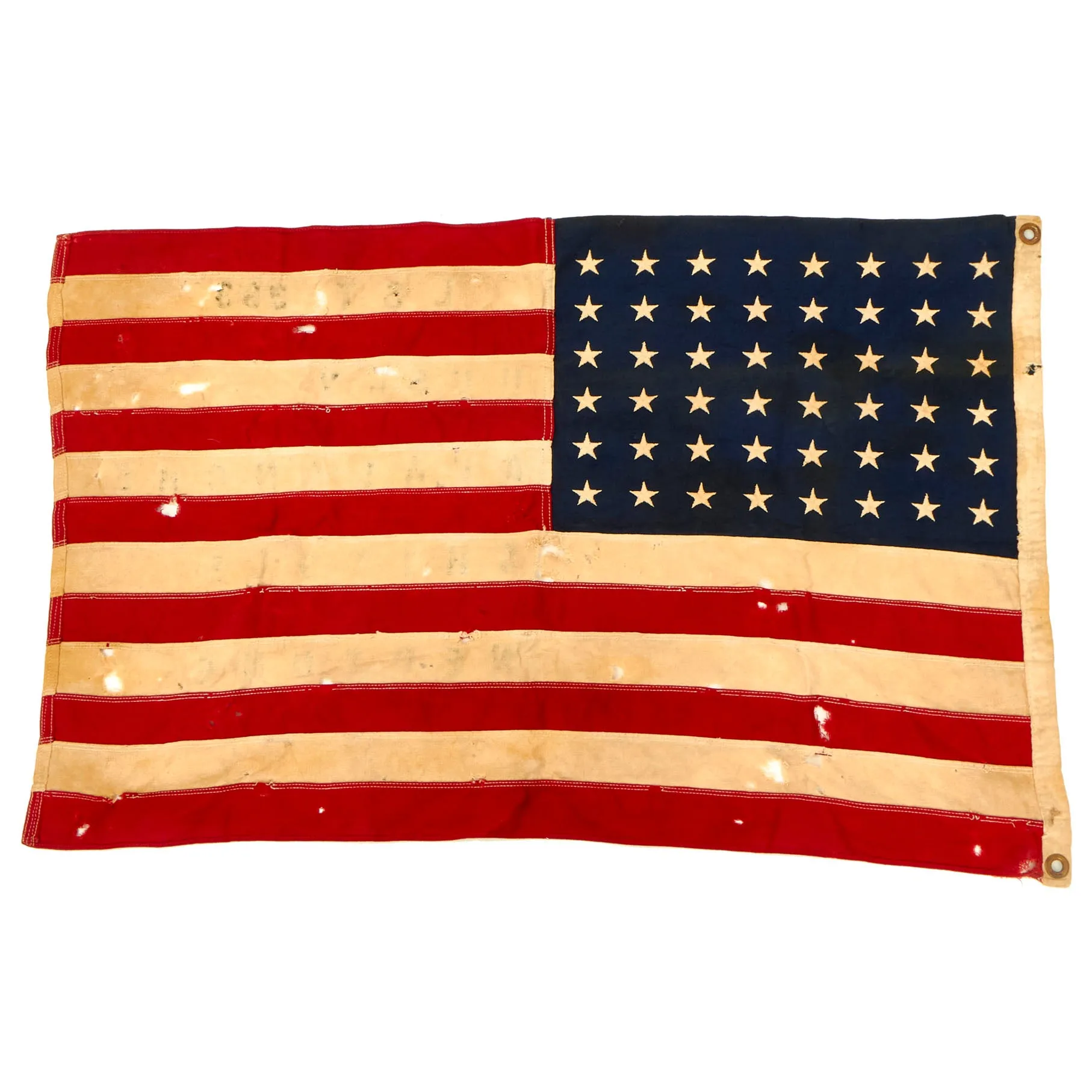 Original U.S. WWII Operation Neptune “D-Day” Allied Naval Invasion of Normandy Tank Landing Ship LST-383 “Battle Worn” 48 Star American Flag - 37” x 24”