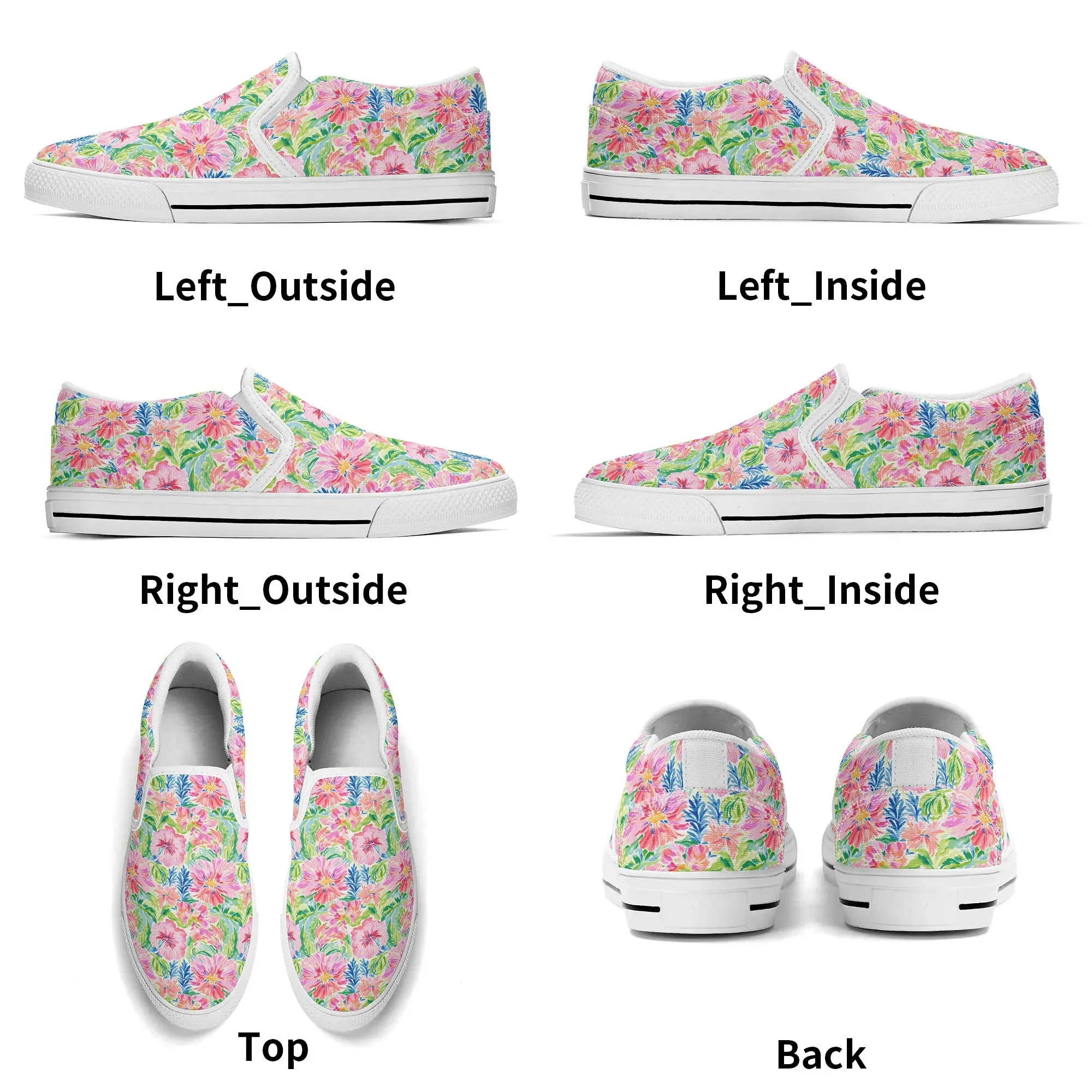 Pastel Oasis: Watercolor Hibiscus Flowers and Palms in Soft Hues Womens Canvas Slip On Shoes US5-US12