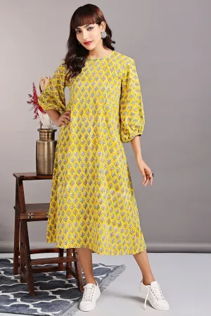 peasant sleeve dress - yellow chrysanthemum & summer songs