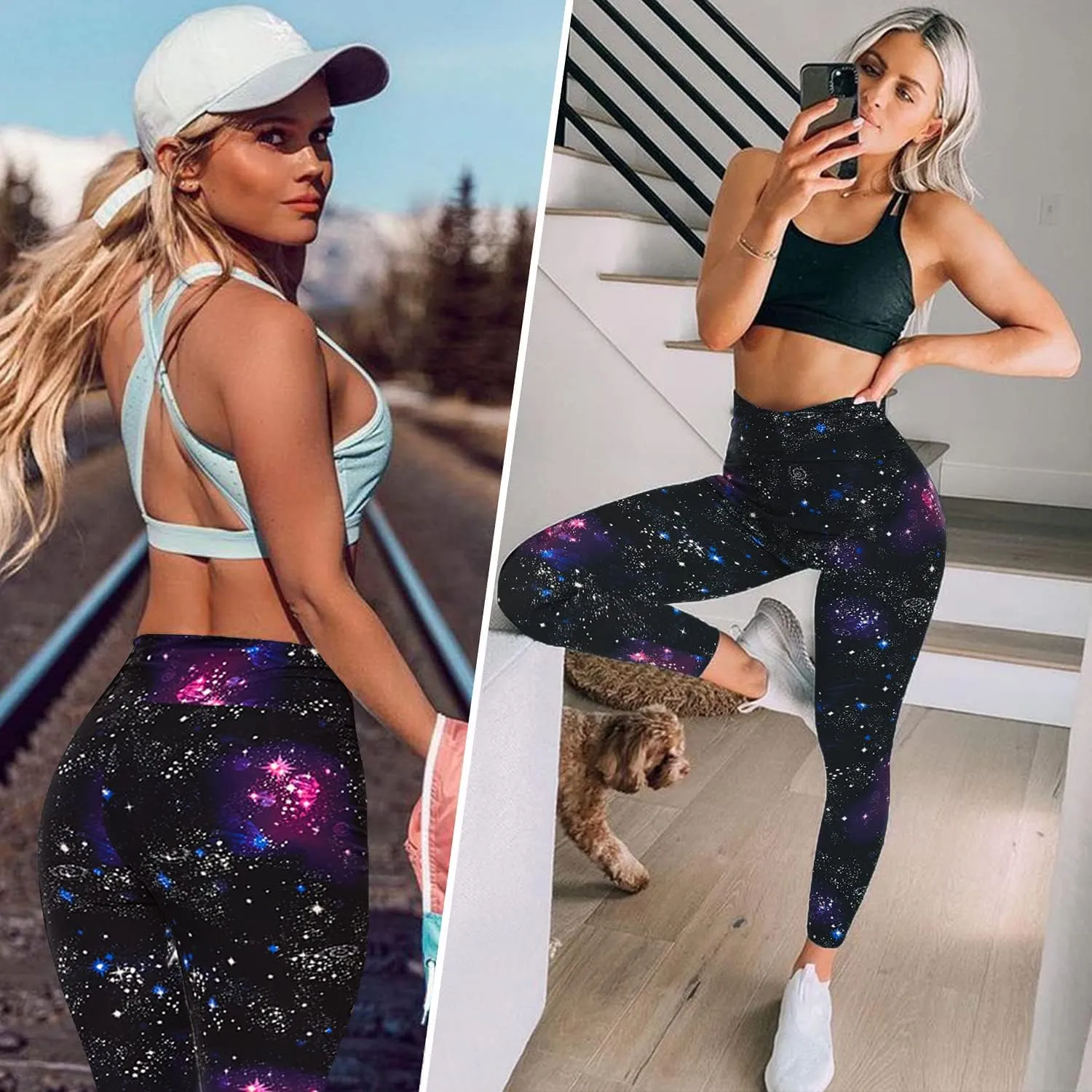 Plus Size XL Leggings 2-Pack: Black & Starry Night, High Waisted Tummy Control