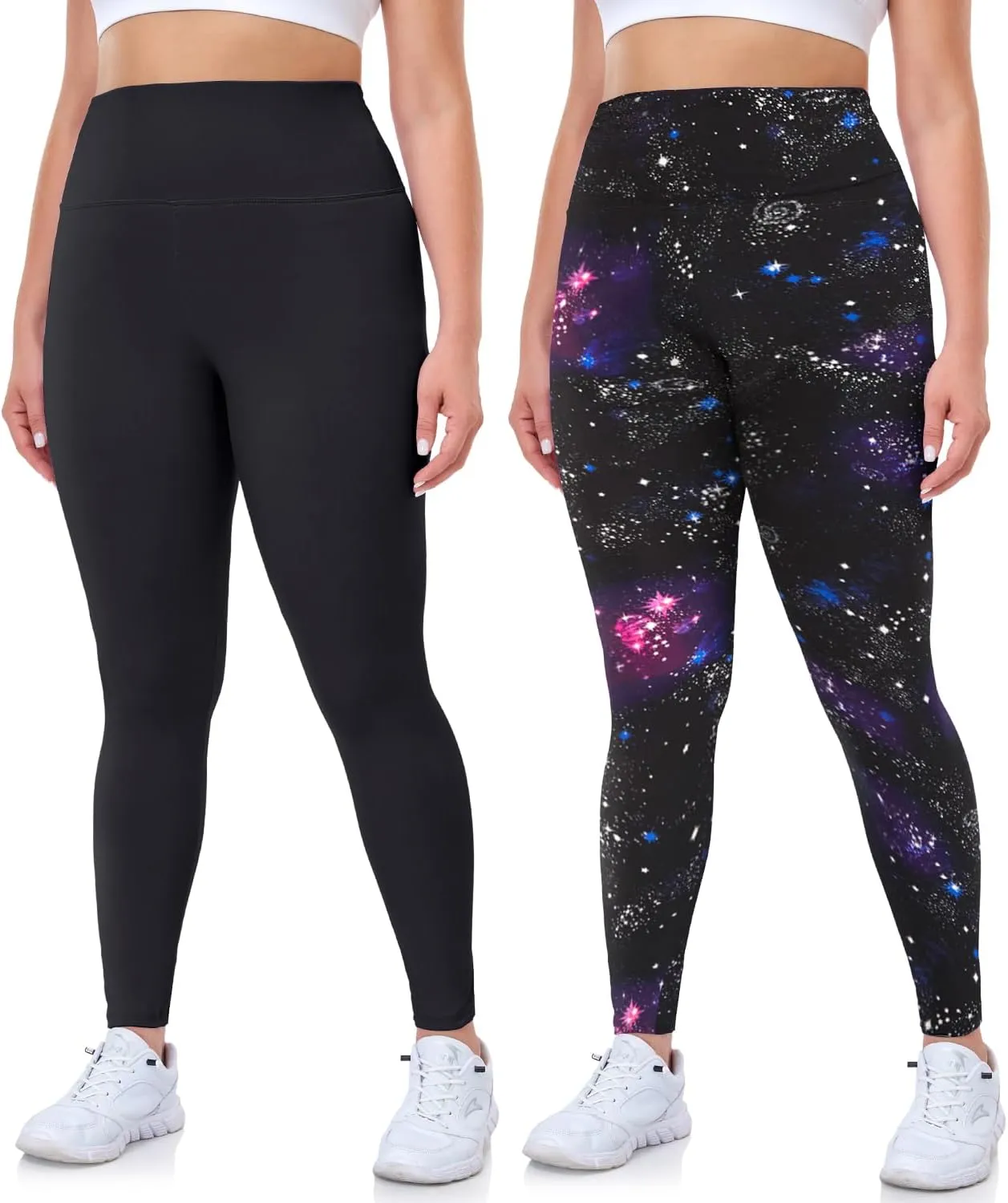 Plus Size XL Leggings 2-Pack: Black & Starry Night, High Waisted Tummy Control