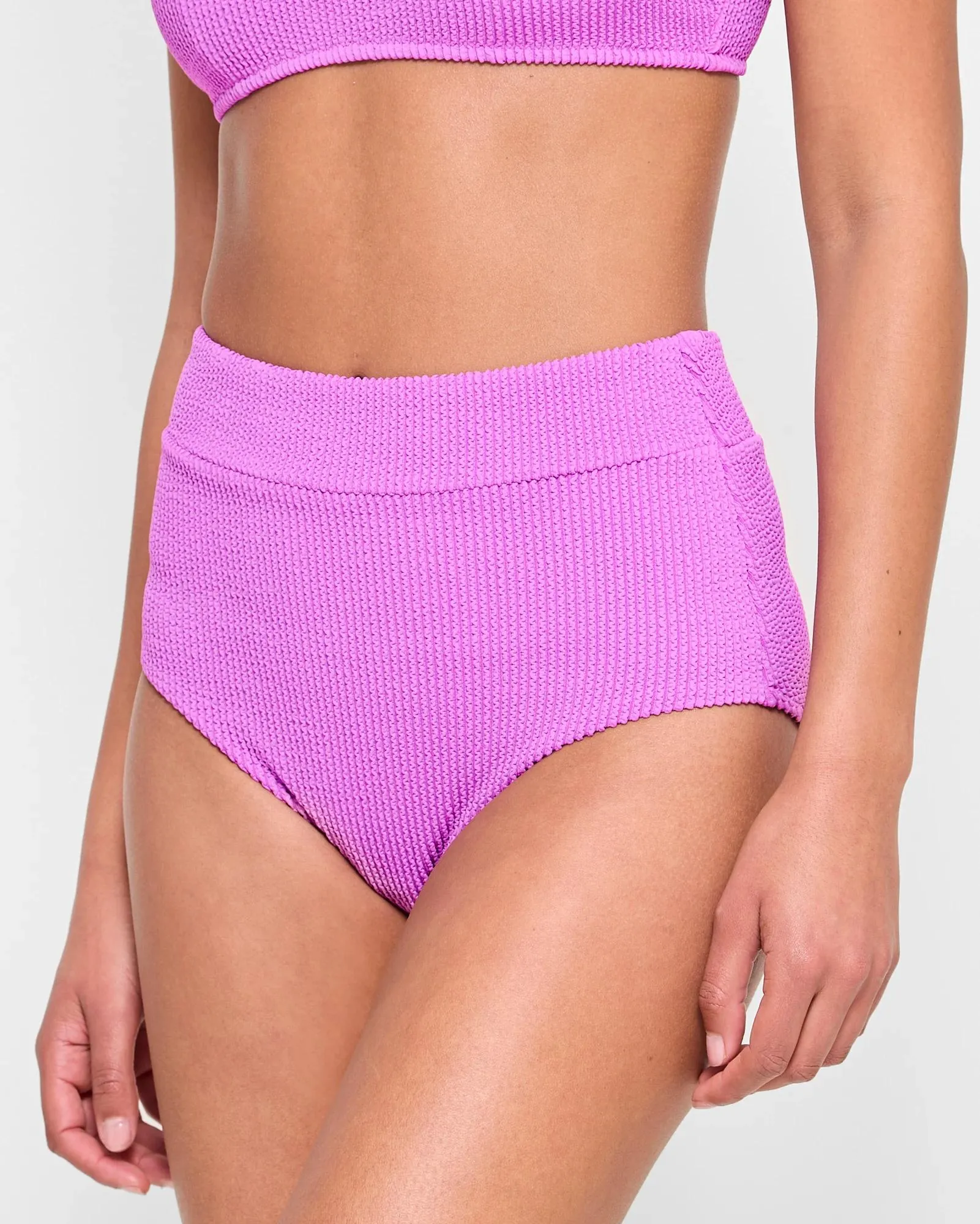 popular  Crinkle High Waisted Swim Bikini Briefs - Iris Orchid