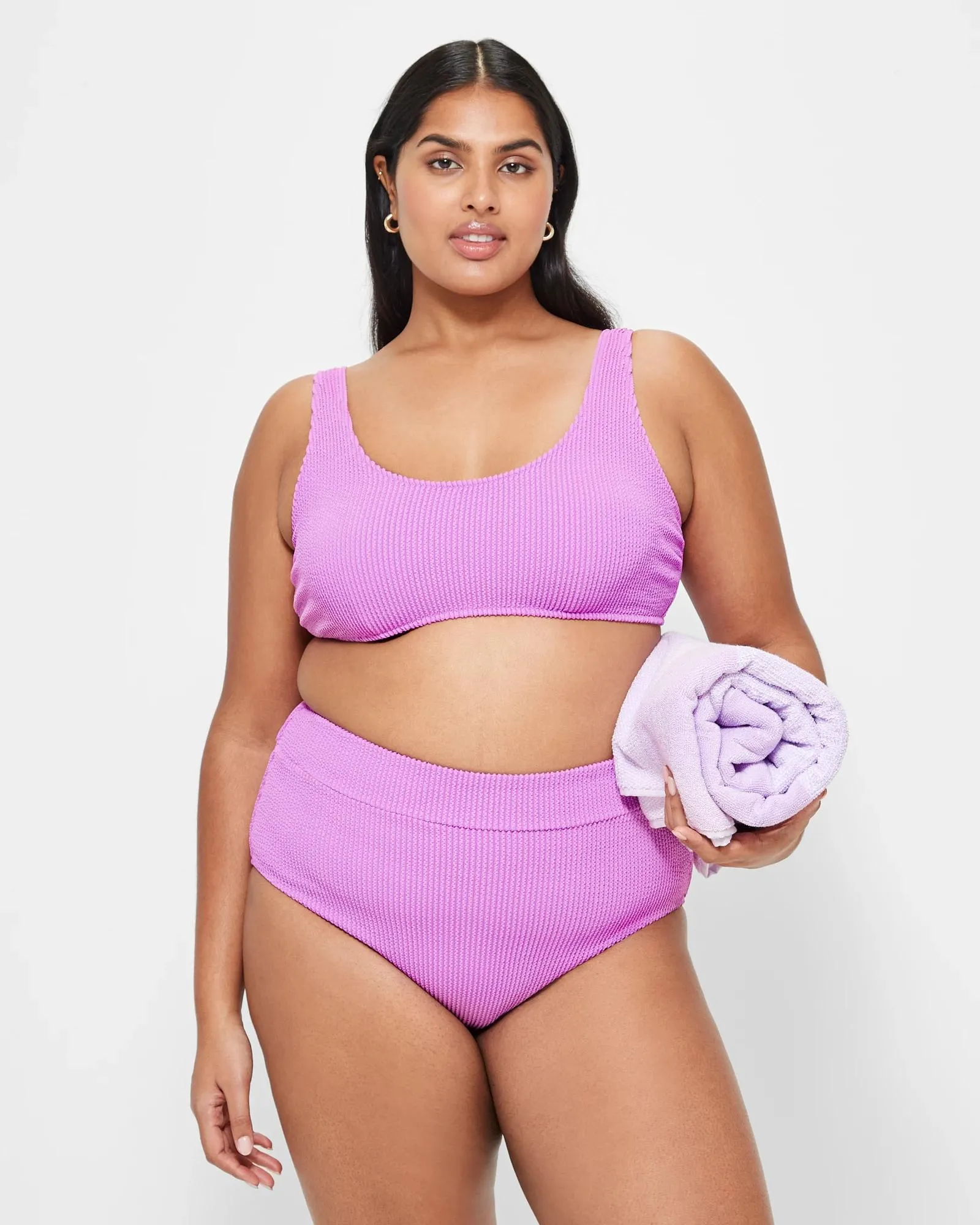 popular  Crinkle High Waisted Swim Bikini Briefs - Iris Orchid