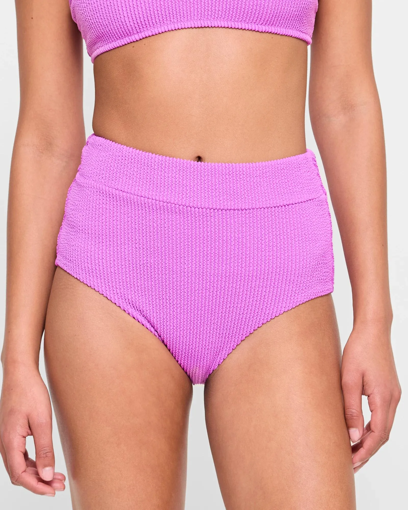popular  Crinkle High Waisted Swim Bikini Briefs - Iris Orchid