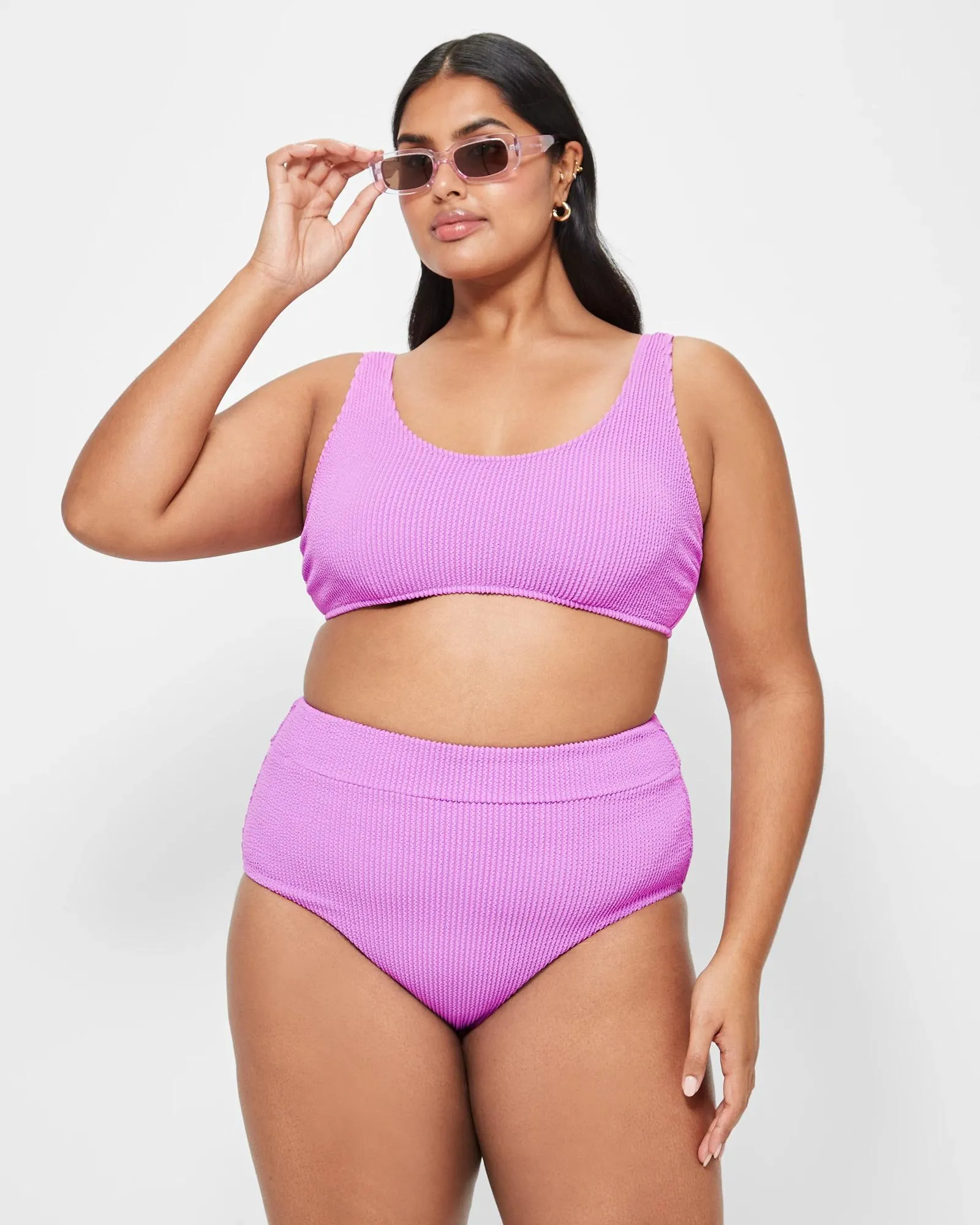 popular  Crinkle Scoop Swim Bikini Top - Iris Orchid