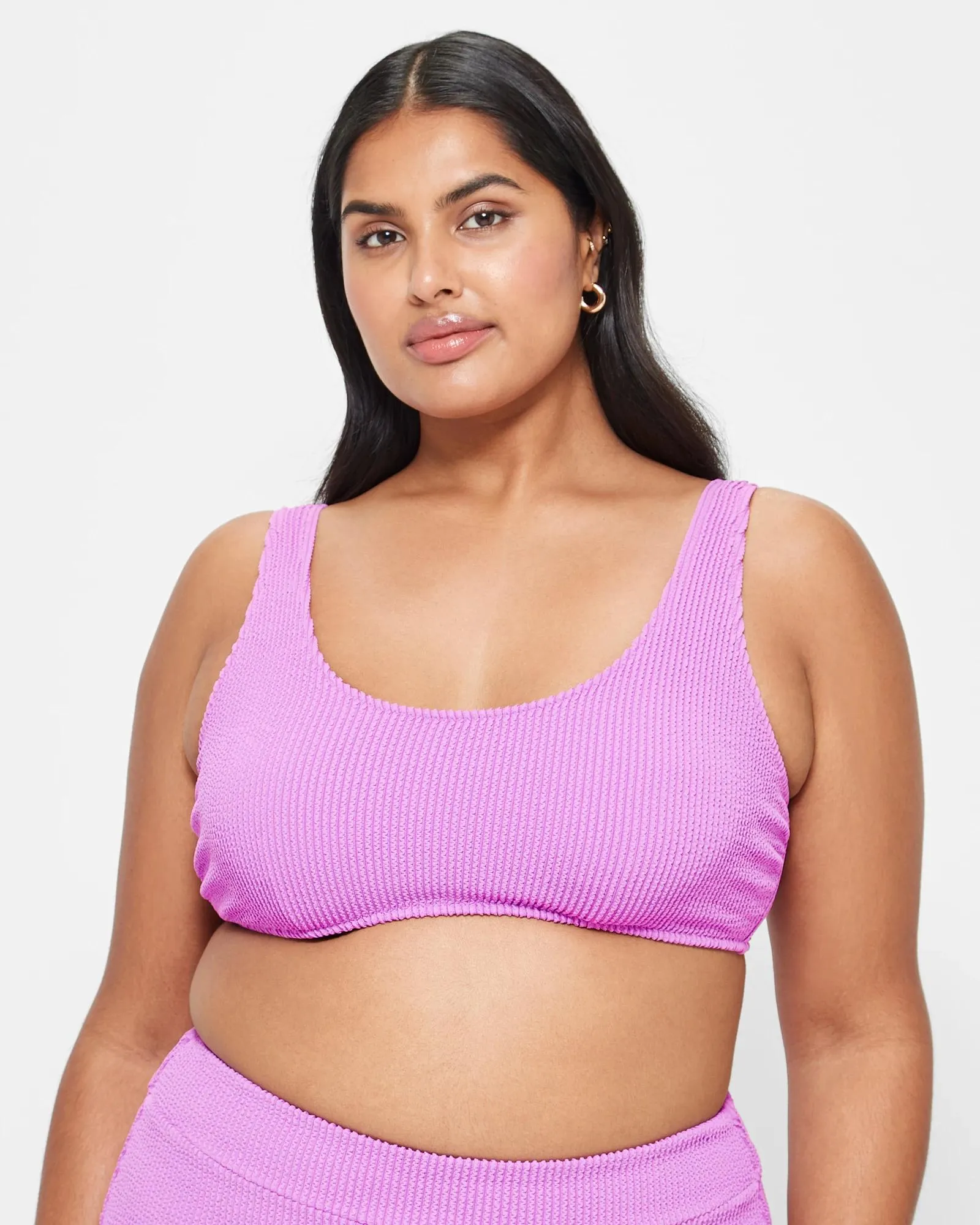 popular  Crinkle Scoop Swim Bikini Top - Iris Orchid