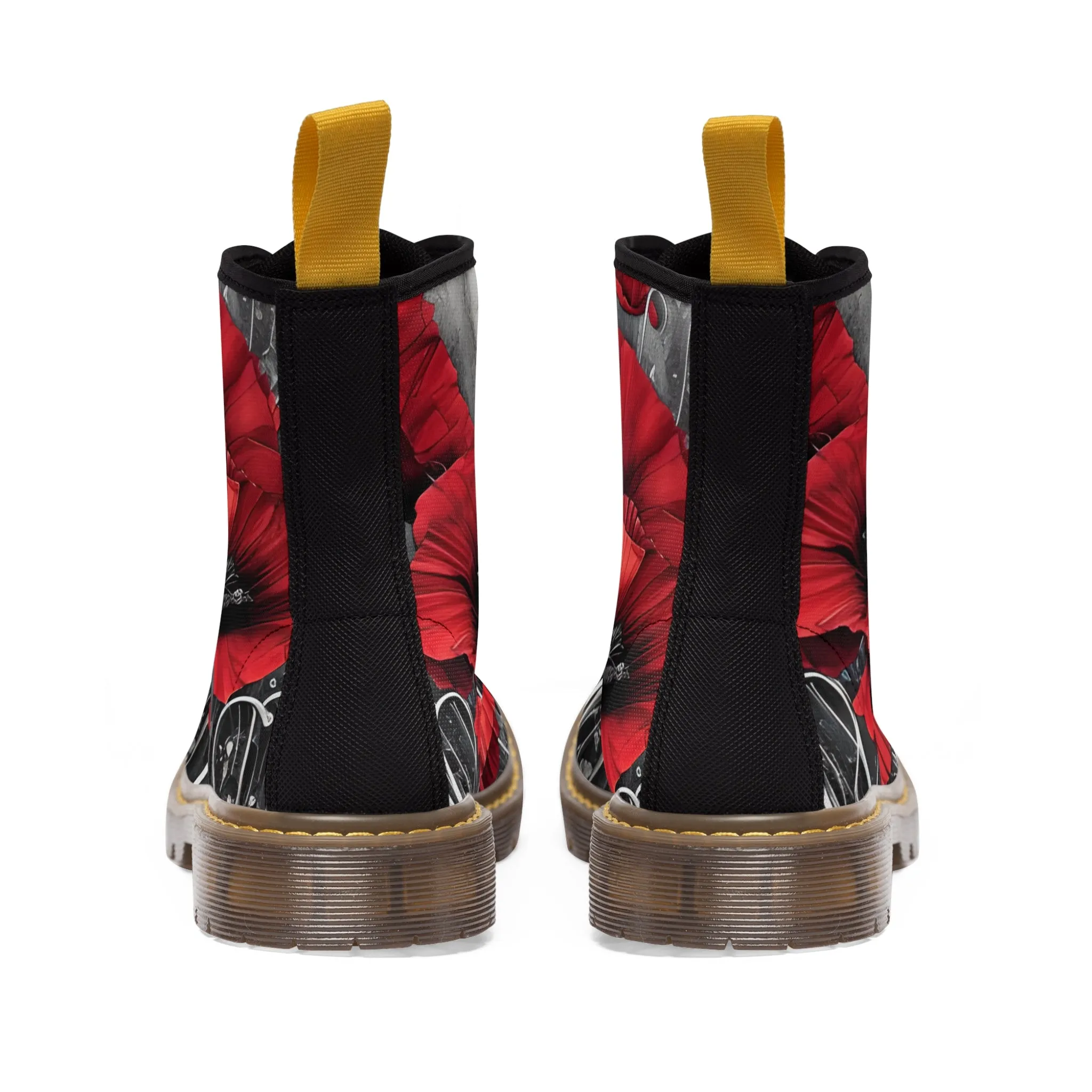 Red Chrome Black Ink Flow 3D Poppies  Canvas Boots AOP