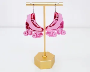 Roller Skates Pink Mirror Acrylic Handmade Earrings
