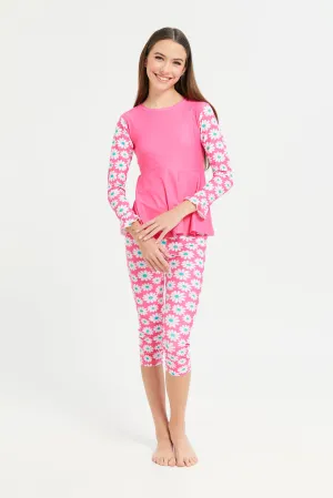 Senior Girls Fuchsia Printed Swimwear Set (2 Piece)