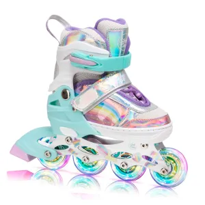 Skate Gear Rainbow Adjustable Light up Inline Roller Skates for Boys and Girls