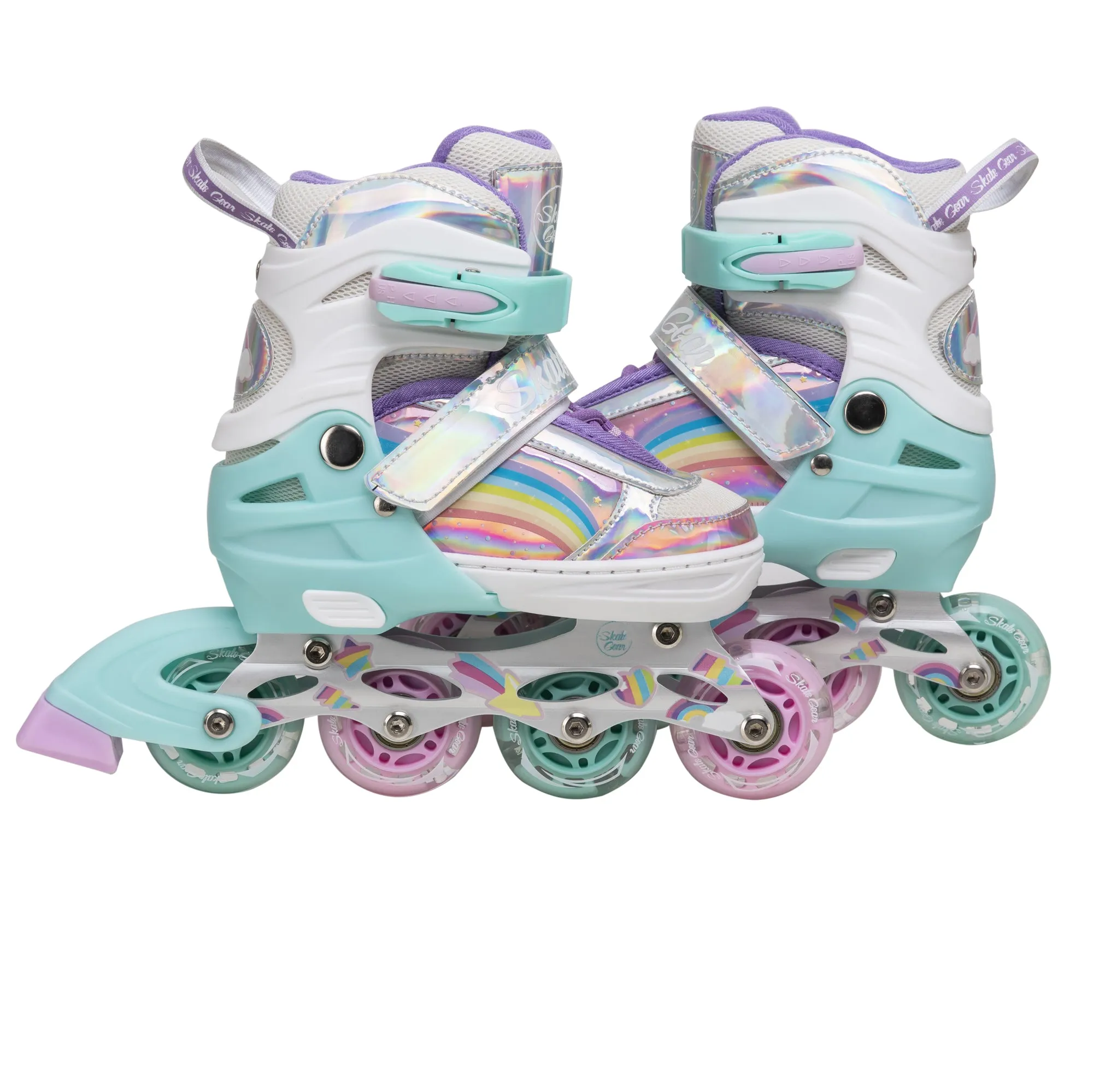 Skate Gear Rainbow Adjustable Light up Inline Roller Skates for Boys and Girls