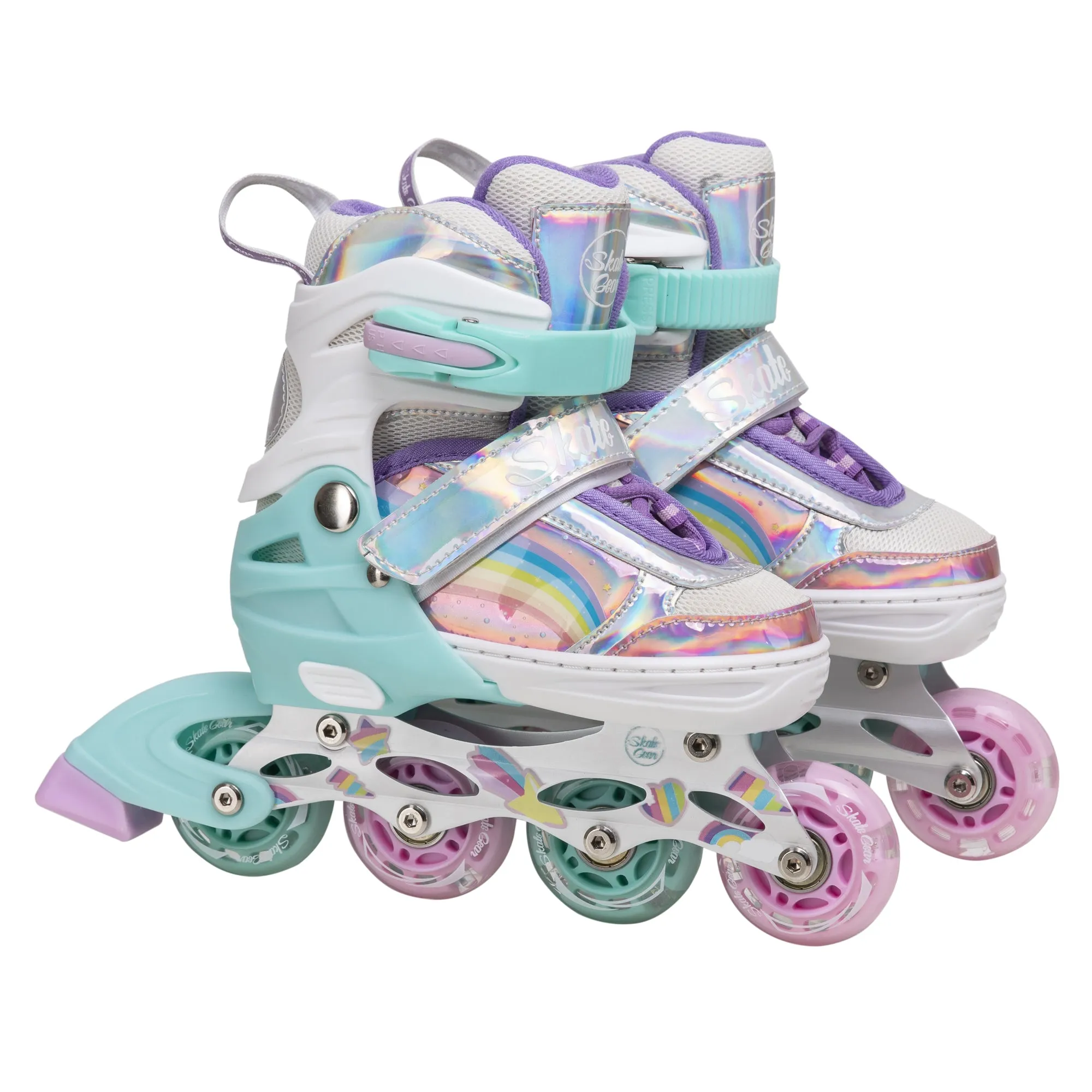 Skate Gear Rainbow Adjustable Light up Inline Roller Skates for Boys and Girls